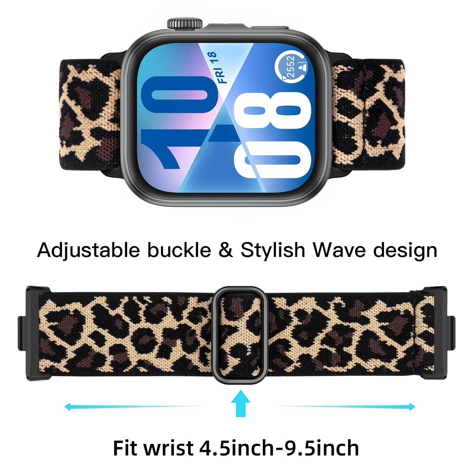 DL3 MOBILAK Elastic Nylon Watch Strap for Huawei Watch Fit 4 Pro / Fit 3, Leopard