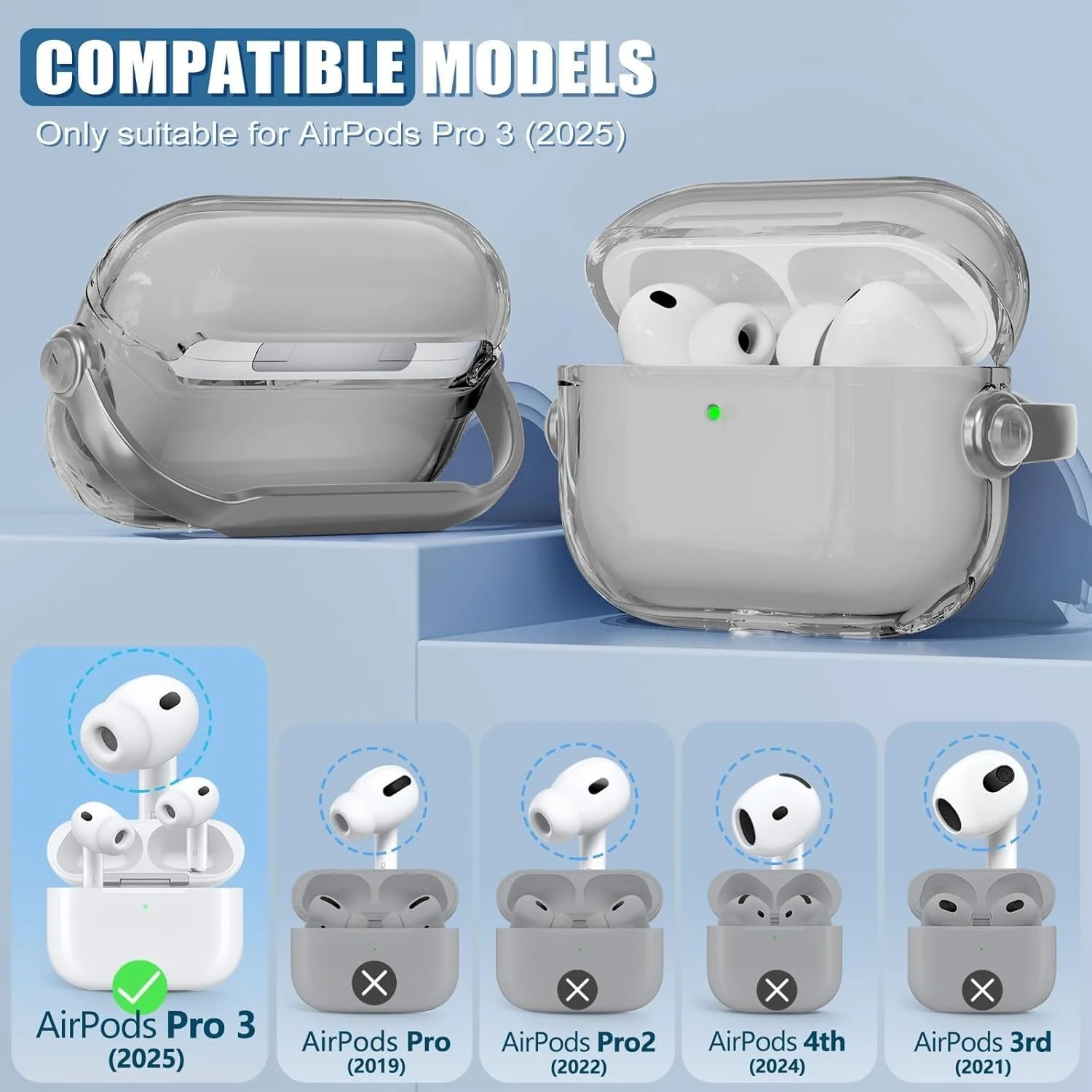 DL3 Mobilak Protective Case for AirPods Pro 3 (2025) [With Closure Lid] [Front LED Visible] [With Wrist Strap] Skin Case Compatible with (2025) AirPods Pro 3 - Gray
