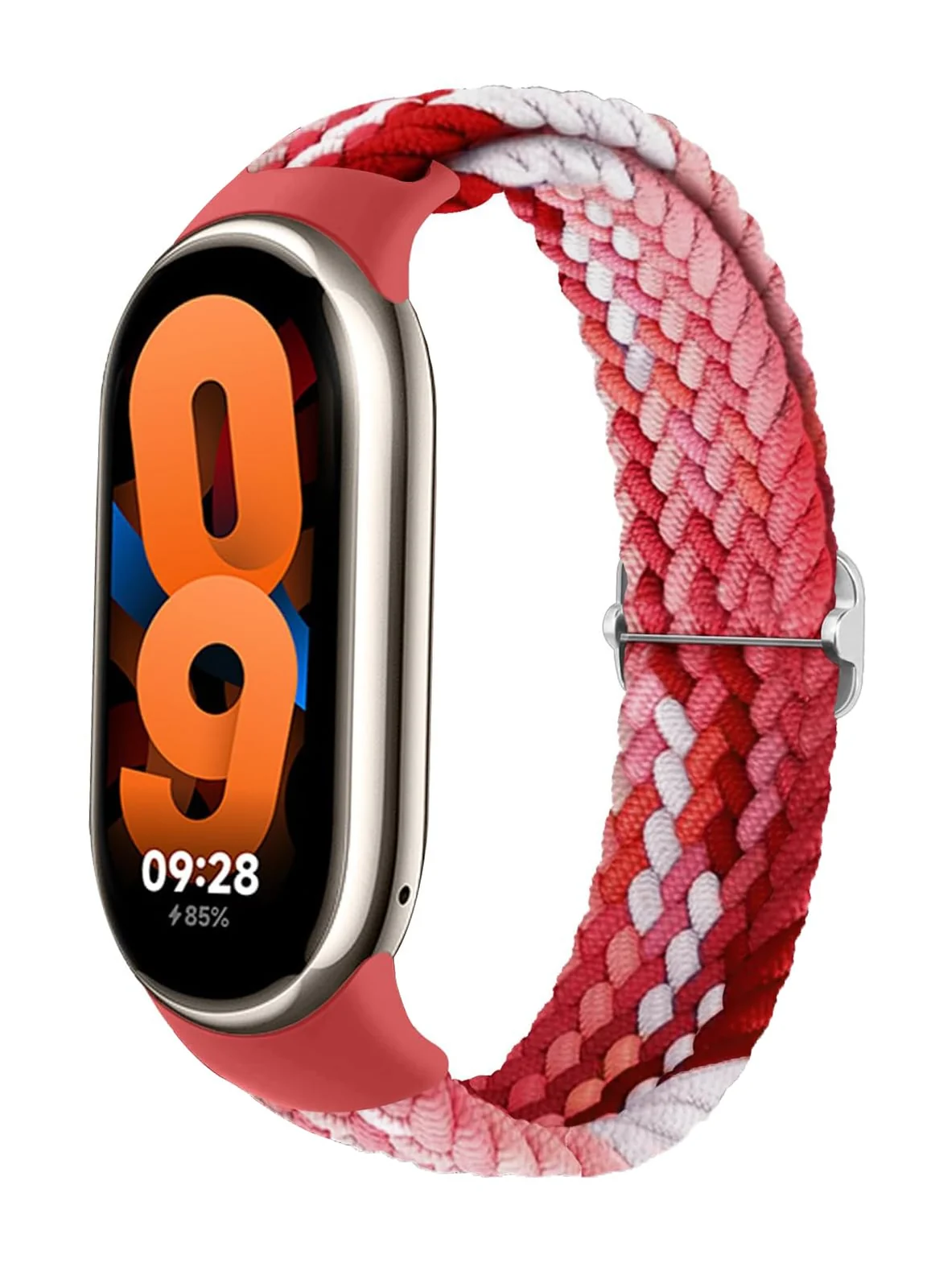 DL3 Mobilak Compatible with Xiaomi Mi Band 10/9/8 strap, Braided Solo Loop for Nylon Elastic Adjustable Replacement Wristband Compatible with Xiaomi Smart Band 8/9/10 - Colorful Red