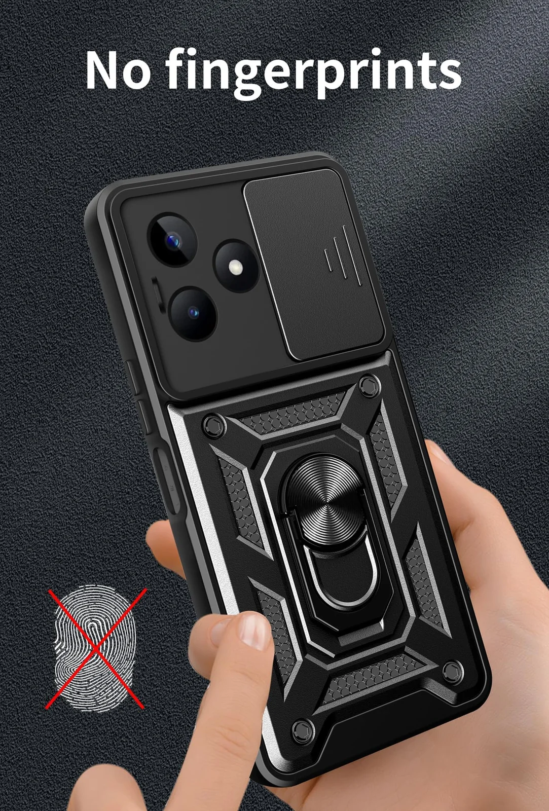 DL3 Mobilak Silicone Protective Case for realme C53 / Narzo N53 with Slide Camera, Built-in magnetic car-mount support, Shock-absorbing protection, Built-in kickstand - Black