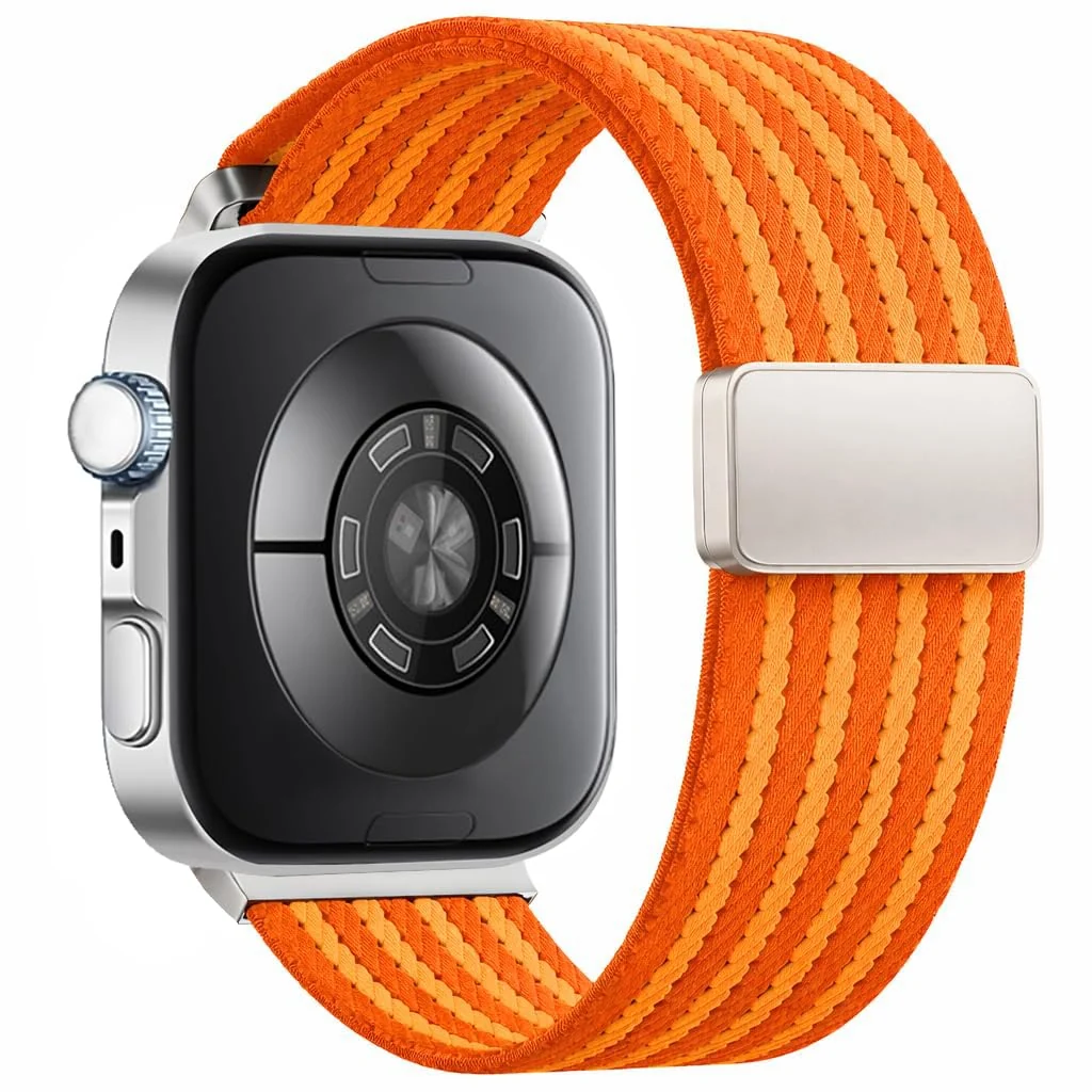 DL3 Mobilak Braided Strap for Huawei Watch Fit 4 / Fit 4 Pro/Fit 3 Bracelet, Quick Release Adjustable Nylon Sport Elastic Loop Band, Anti-Slip Magnetic Buckle Stretchy Nylon Strap - Orange Striped