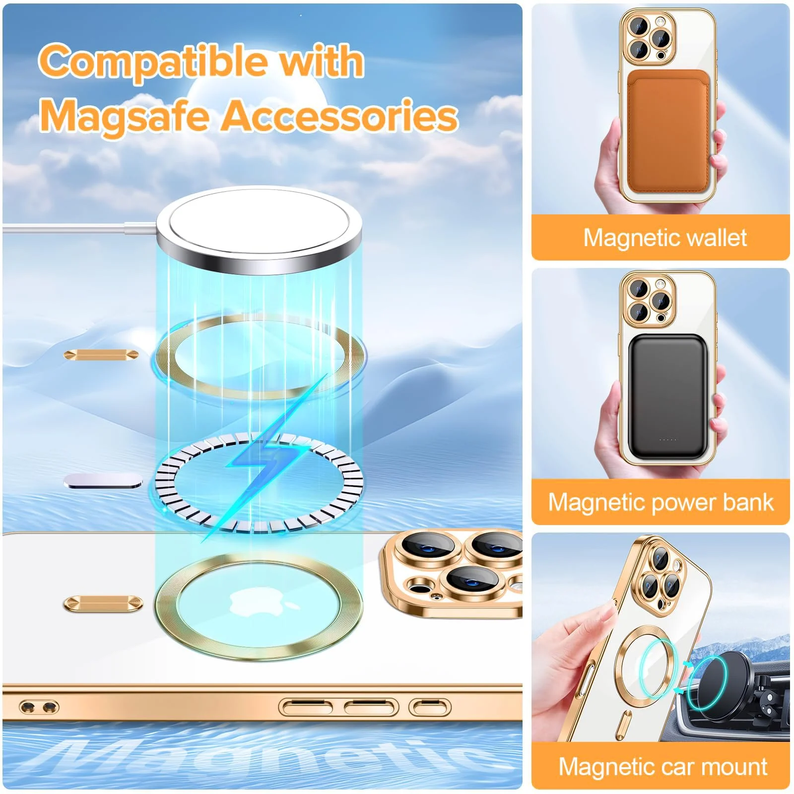DL3 Mobilak Plated-Edge Protective Case for iPhone 16 Pro Max 6.9-Inch, Compatible with MagSafe accessories, Supports wireless charging, Shock-absorbing protection - Gold