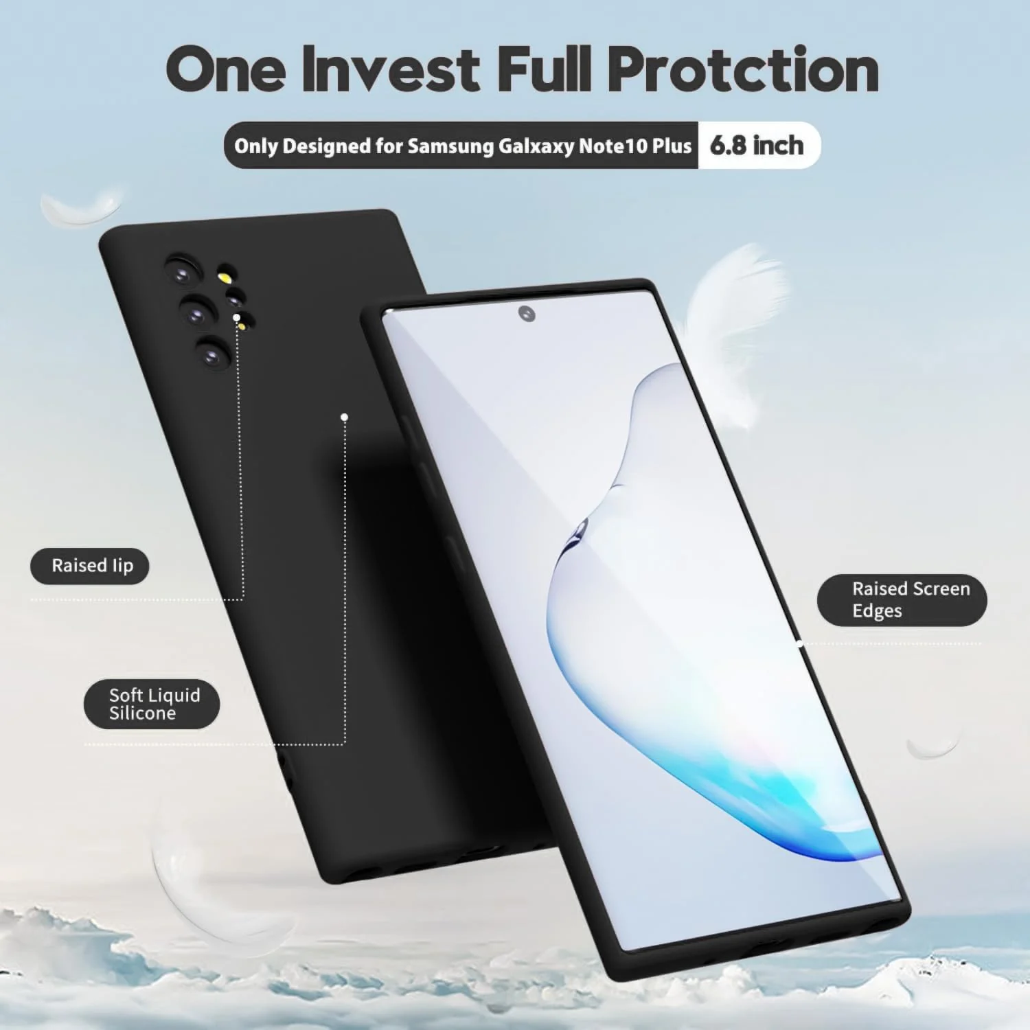 DL3 Mobilak Liquid Silicone Case for Samsung Galaxy Note10 Plus, Shock-absorbing protection, Scratch-resistant surface, Soft microfiber lining - Black
