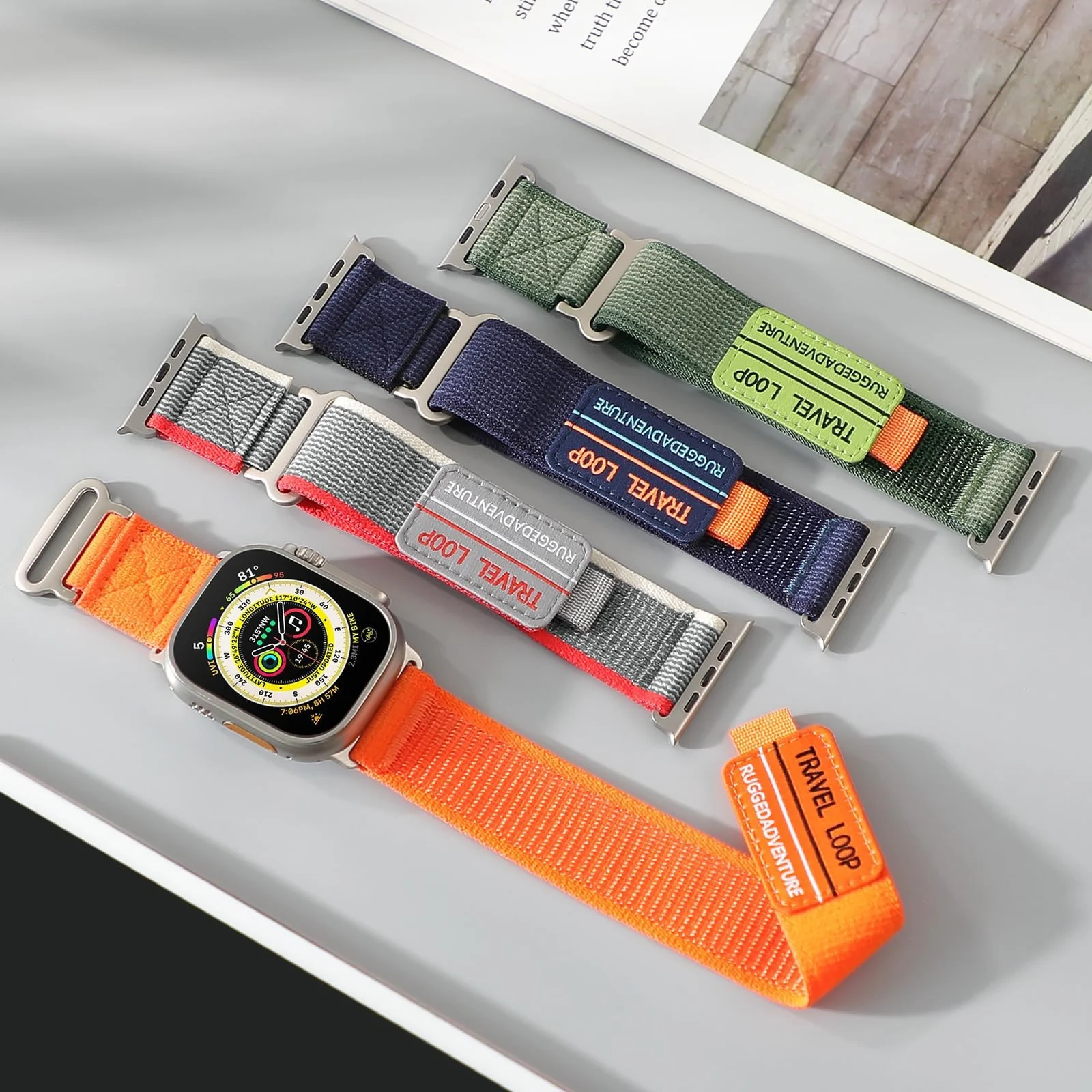 DL3 Mobilak Trail Loop Strap for Apple Watch Ultra Band 49mm 45mm 44mm 42mm iWatch Ultra Band Men Women, Rugged Sport Strap Soft Nylon Wristband for iWatch Ultra 2 Bands Series 9 8 7 6 5 4 3 2 1 SE - Grey Red