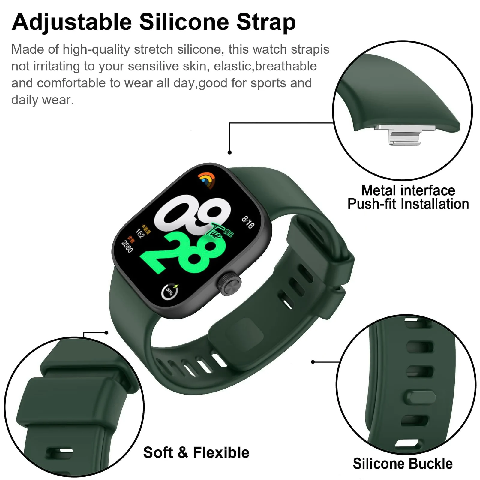 DL3 Mobilak Bracelet Compatible with Xiaomi Redmi Watch 6/5/4 / Xiaomi Smart Band 10 Pro/9 Pro/8 Pro, Soft TPU Replacement Strap Sports, Strap for Men and Women - Dark Green