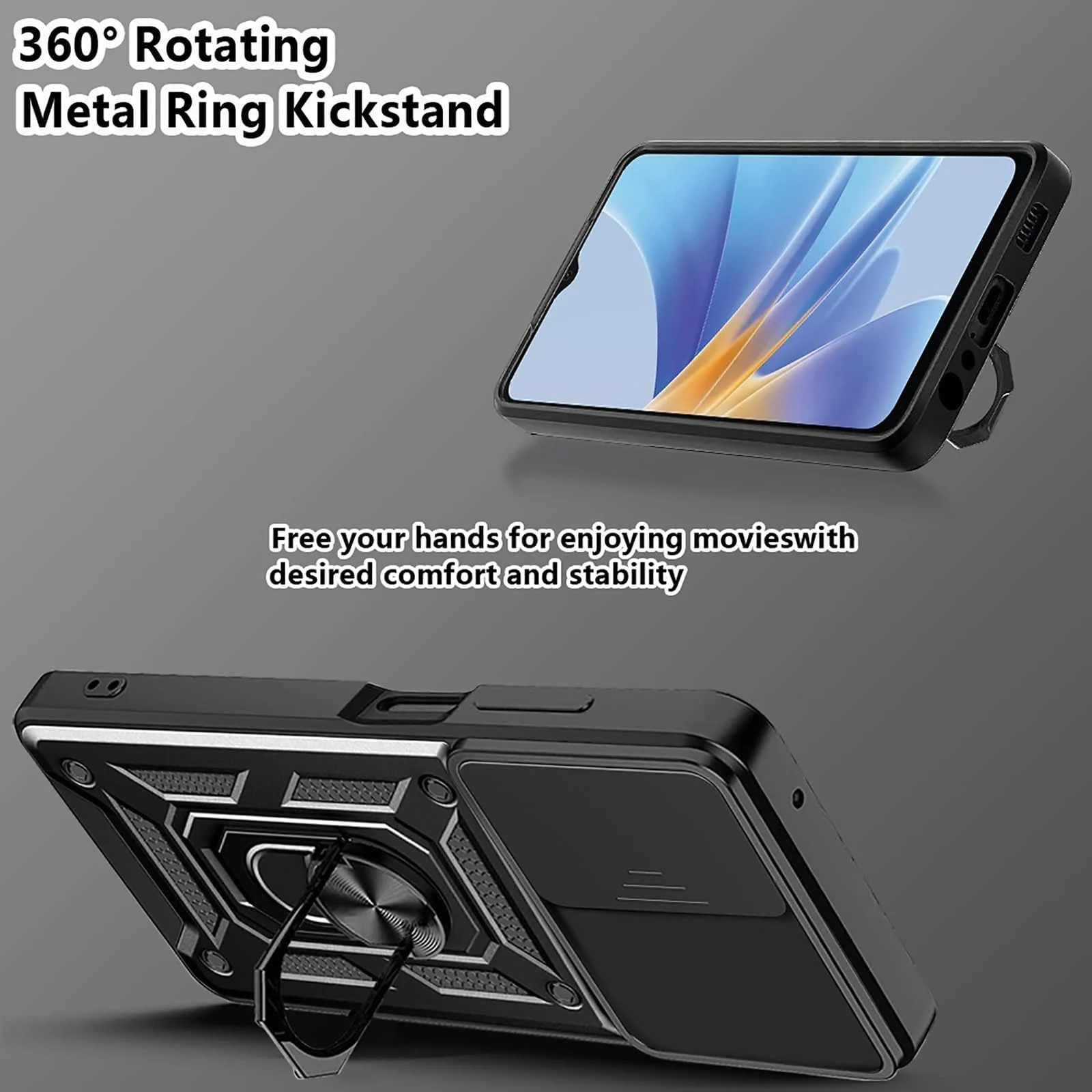 DL3 Mobilak Magnetic Car-Mount Case for OPPO Reno 10 5G / OPPO Reno 10 Pro 5G with Camera Protection and Built-In Kickstand - Black