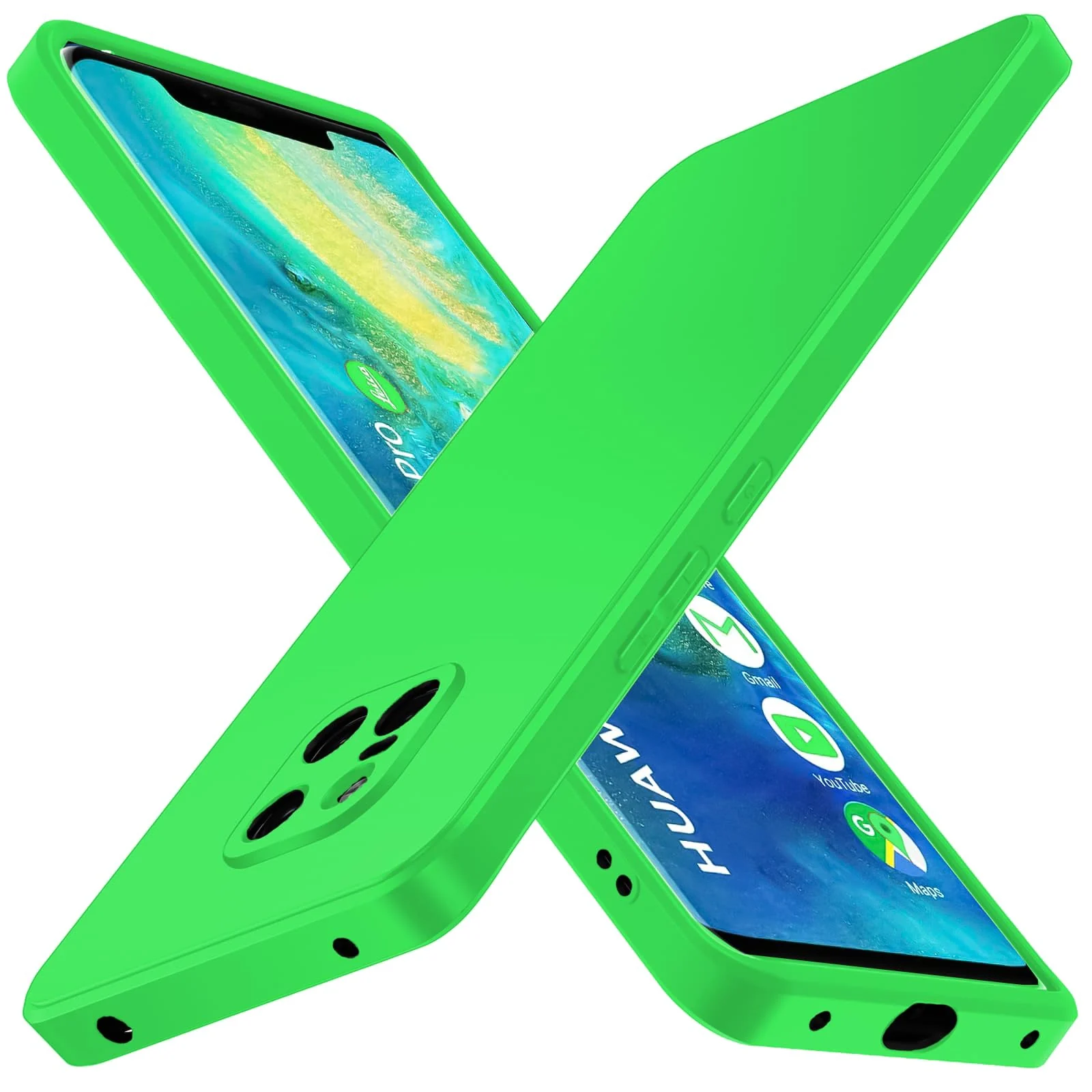 Dl3 Mobilak Huawei Mate 20 Pro Case,Soft Flexible Silicone Gel Rubber Bumper Cover,Full Body Shockproof Protective Phone Case (Neon Green)