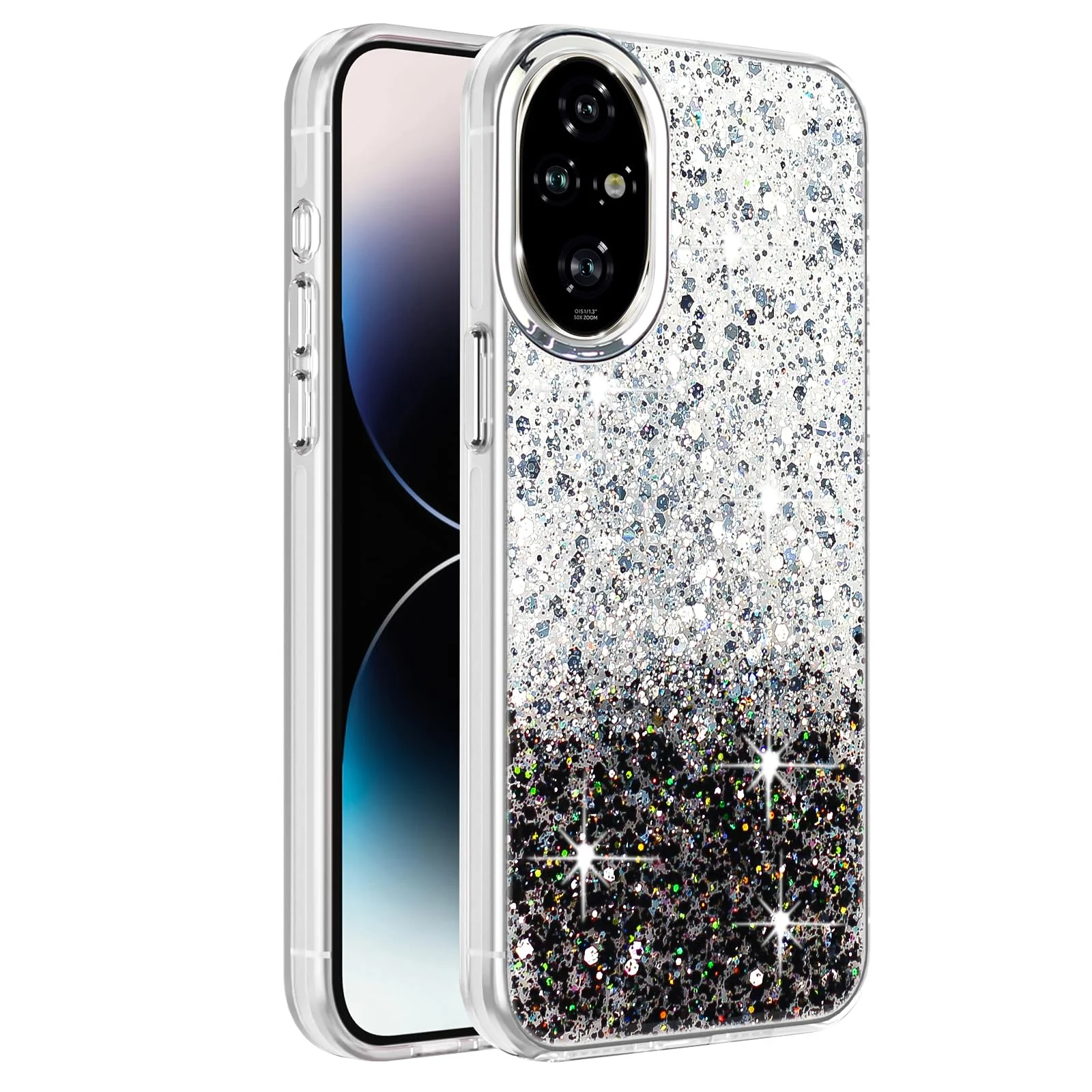 DL3 Mobilak Glitter Protective Case for Honor 200 Pro 5G, Supports wireless charging, Camera protection, Shock-absorbing protection - White Black
