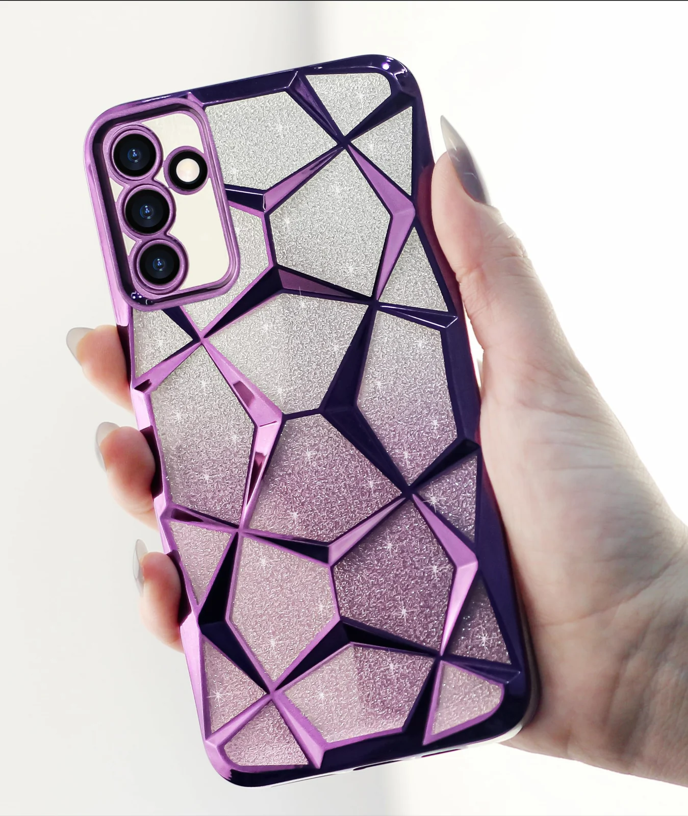 DL3 Mobilak Compatible with Samsung Galaxy A16 5G/4G Case Plating Bling Gradient Glitter Clear Cover Soft TPU Silicone Cute Camera Protection Shockproof Back for Women Girls Case - Purple