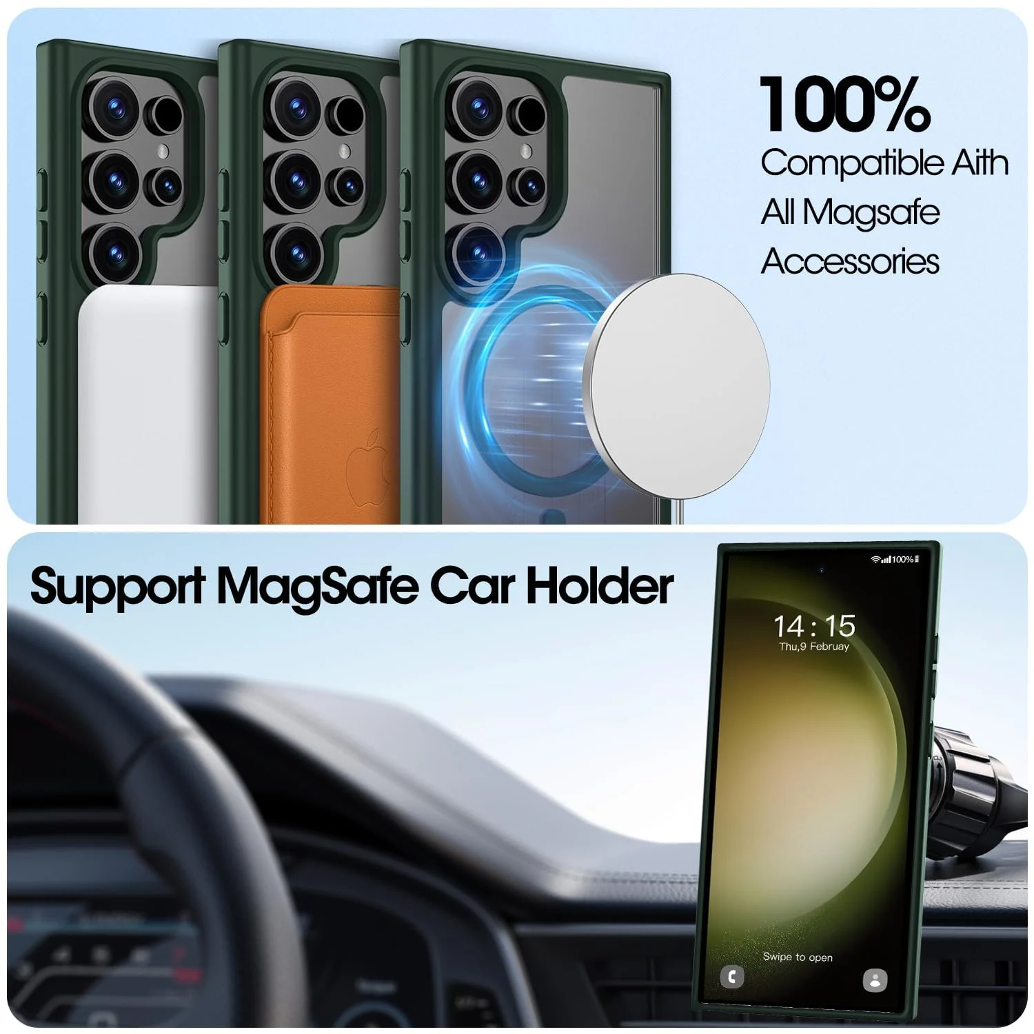 DL3 Mobilak MagSafe-Compatible Clear Magnetic Case for Samsung Galaxy S23 Ultra - Green