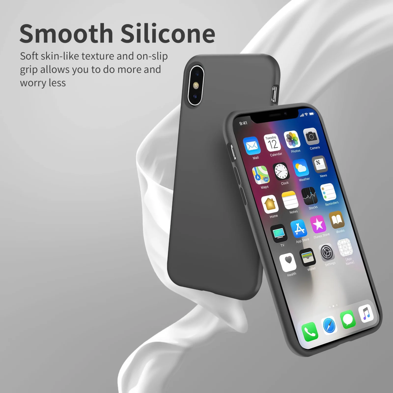 DL3 Mobilak Liquid Silicone Protective Case for iPhone X / iPhone XS with Camera Protection and Microfiber Lining - Gray