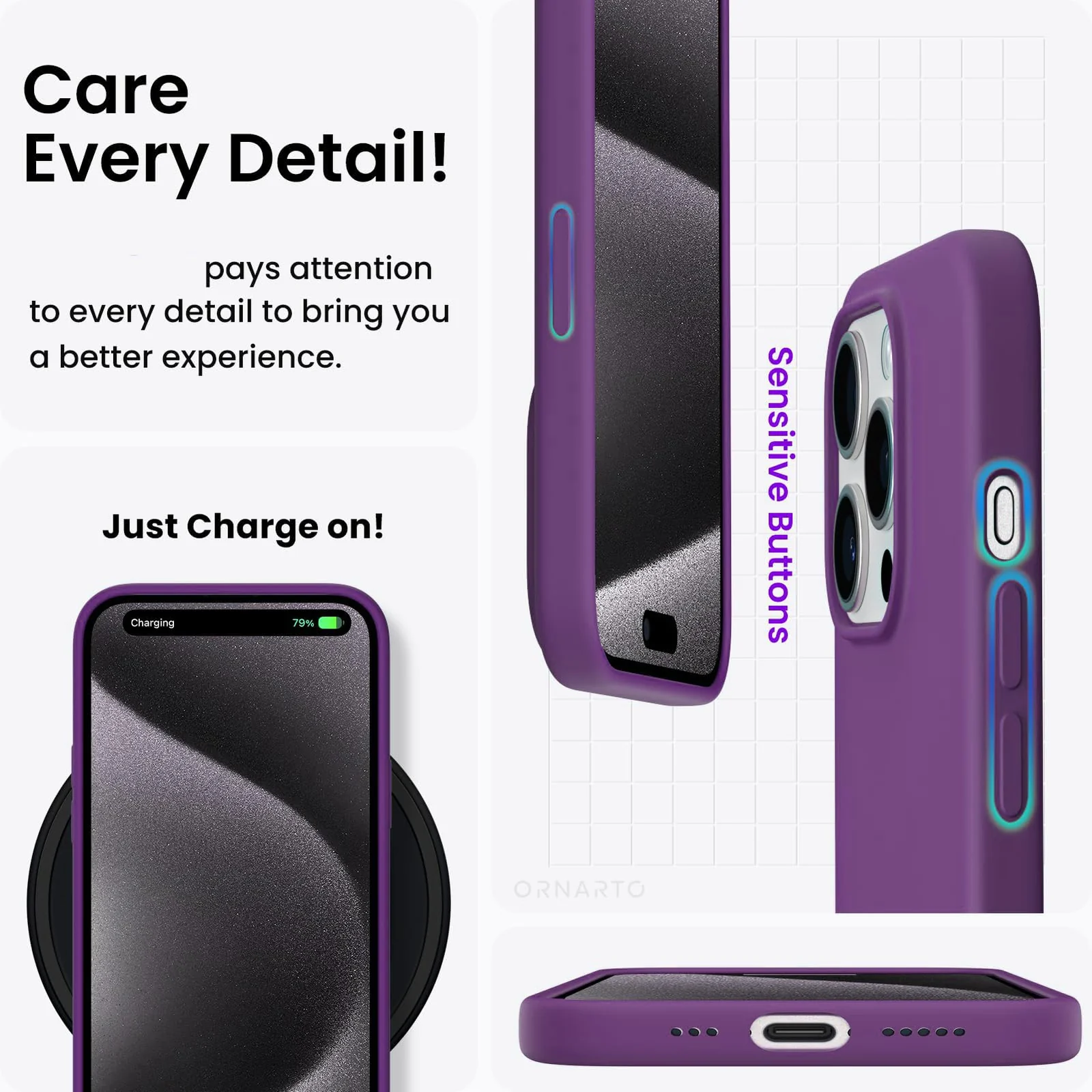 DL3 Mobilak Liquid Silicone Protective Case for iPhone 15 Pro Max with Camera Protection and Microfiber Lining - Violet