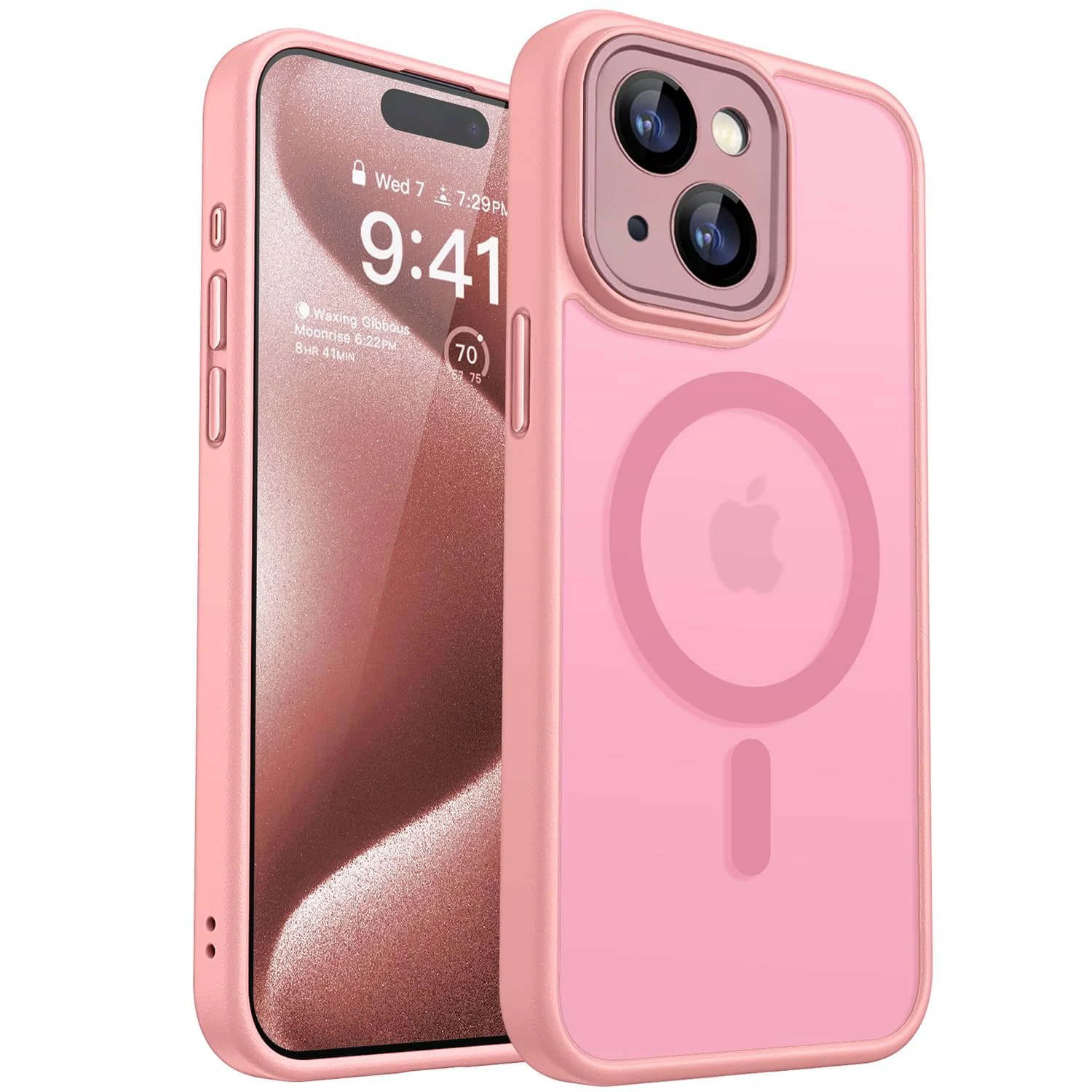 DL3 Mobilak Translucent Matte Case for iPhone 13 / iPhone 14 6.1-Inch, Compatible with MagSafe accessories, Supports wireless charging, Camera protection - Pink