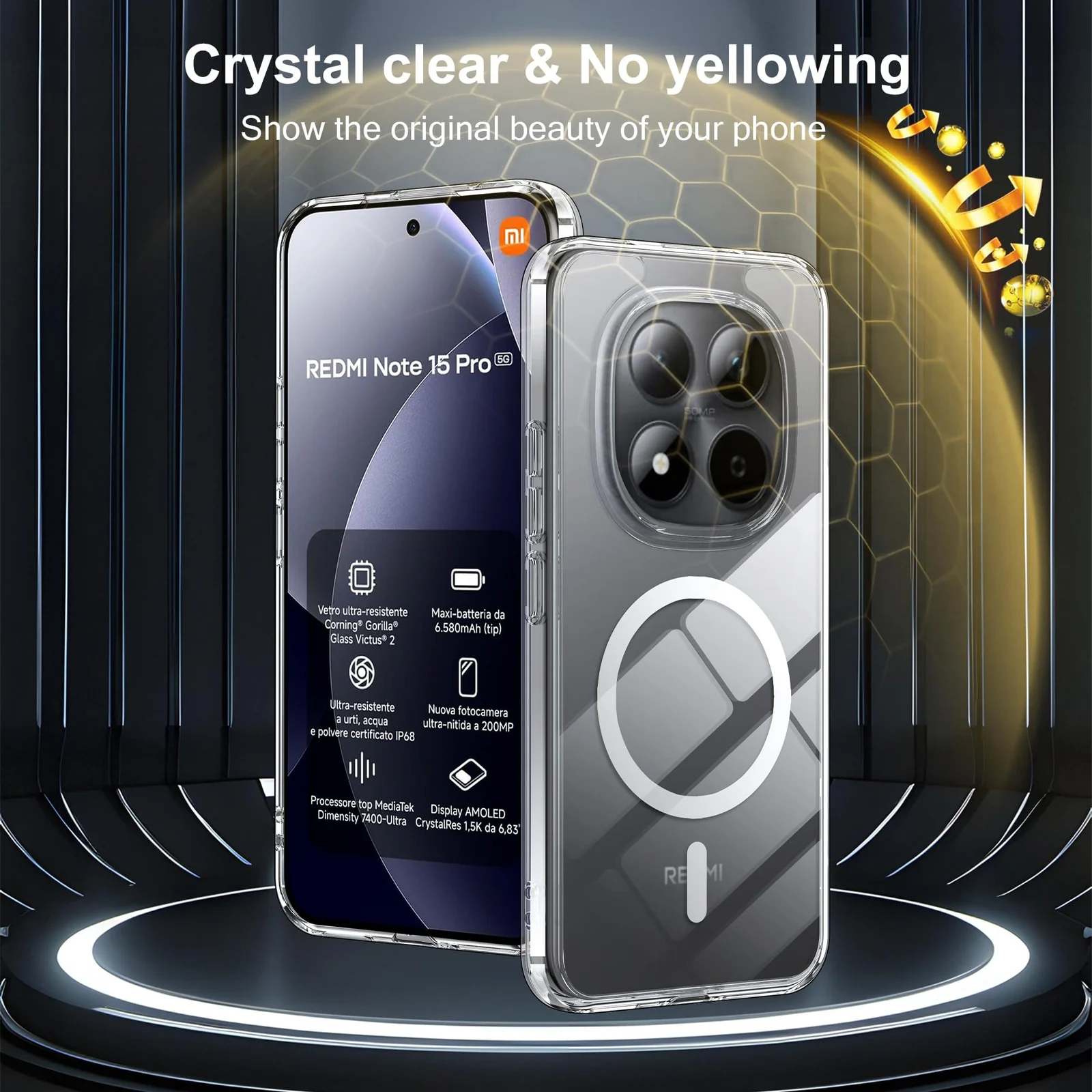 MOBIGON Slim Magnetic MagSafe-Compatible Phone Case for Xiaomi Redmi Note 15 Pro 5G, Clear