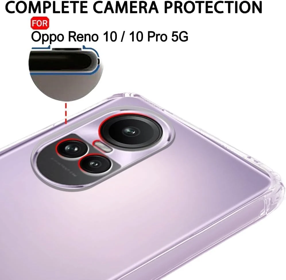 DL3 Mobilak Case Compatible with Reno 10 5G & 10 Pro 5G, Cover Silicone TPU Gorilla Anti-shock Protector Camera Shockproof Corners - Clear