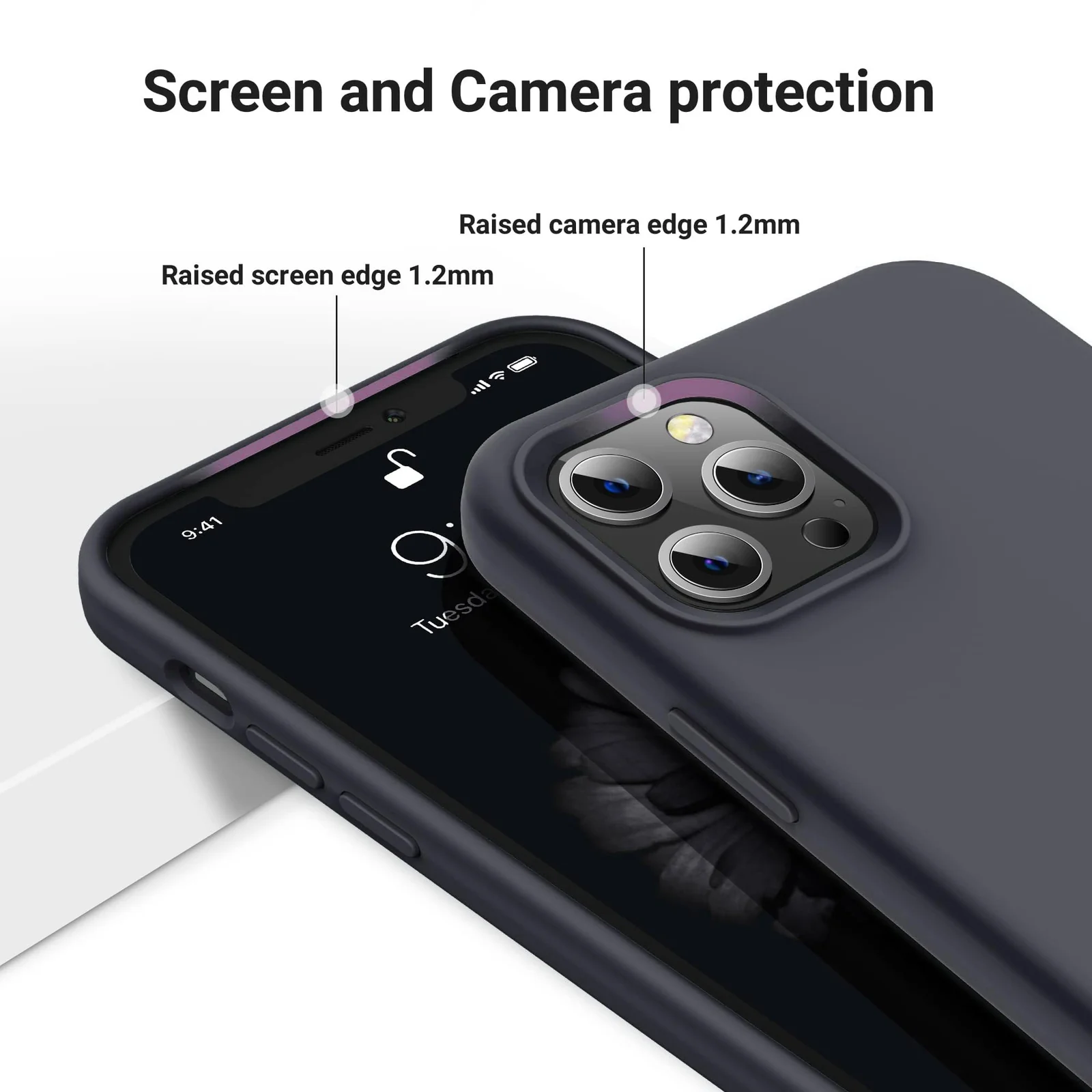 DL3 Mobilak Liquid Silicone Case for iPhone 12 Pro Max (6.7 Inch), Shock-absorbing protection, Scratch-resistant surface, Soft microfiber lining - Dark Gray