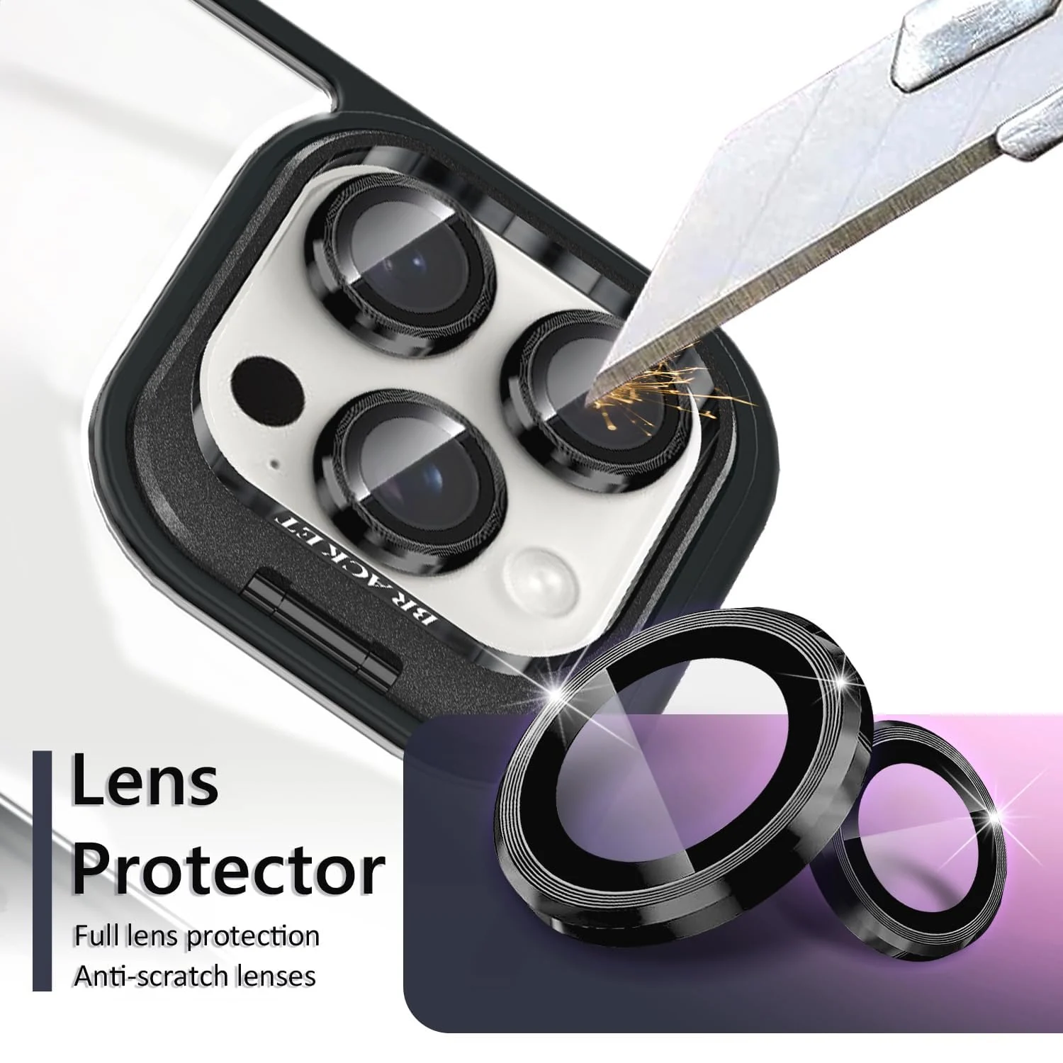 DL3 Mobilak Clear PC and TPU Case with Camera Ring Kickstand and Lens Protector for iPhone 16 - Black