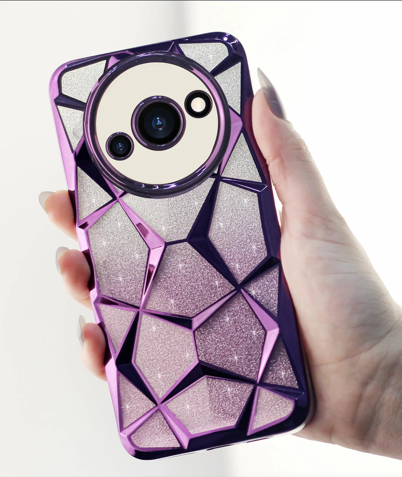 DL3 Mobilak Compatible with Xiaomi Redmi A3 / Redmi A3x Case Plating Bling Gradient Glitter Clear Cover Soft TPU Silicone Cute Camera Protection Shockproof Back for Women Girls Case - Purple