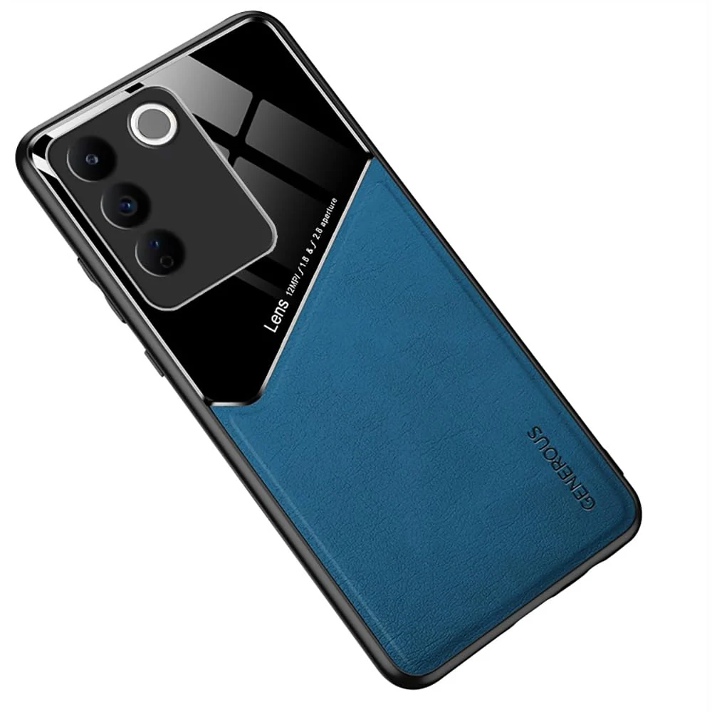 DL3 Mobilak Leather and PC Protective Case for vivo V27 5G / vivo V27 Pro 5G / S16 Pro 5G / S16 5G, Built-in magnetic car-mount support, Shock-absorbing protection - Blue
