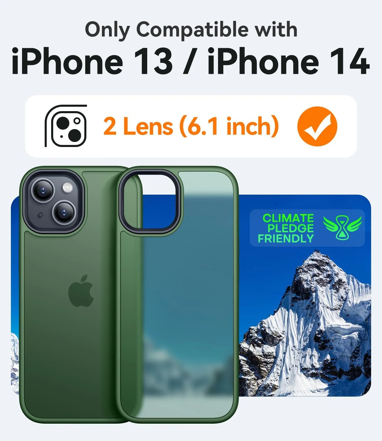 DL3 Mobilak Matte Protective Case for iPhone 13 / iPhone 14 with Camera Protection and Shockproof Design - Green