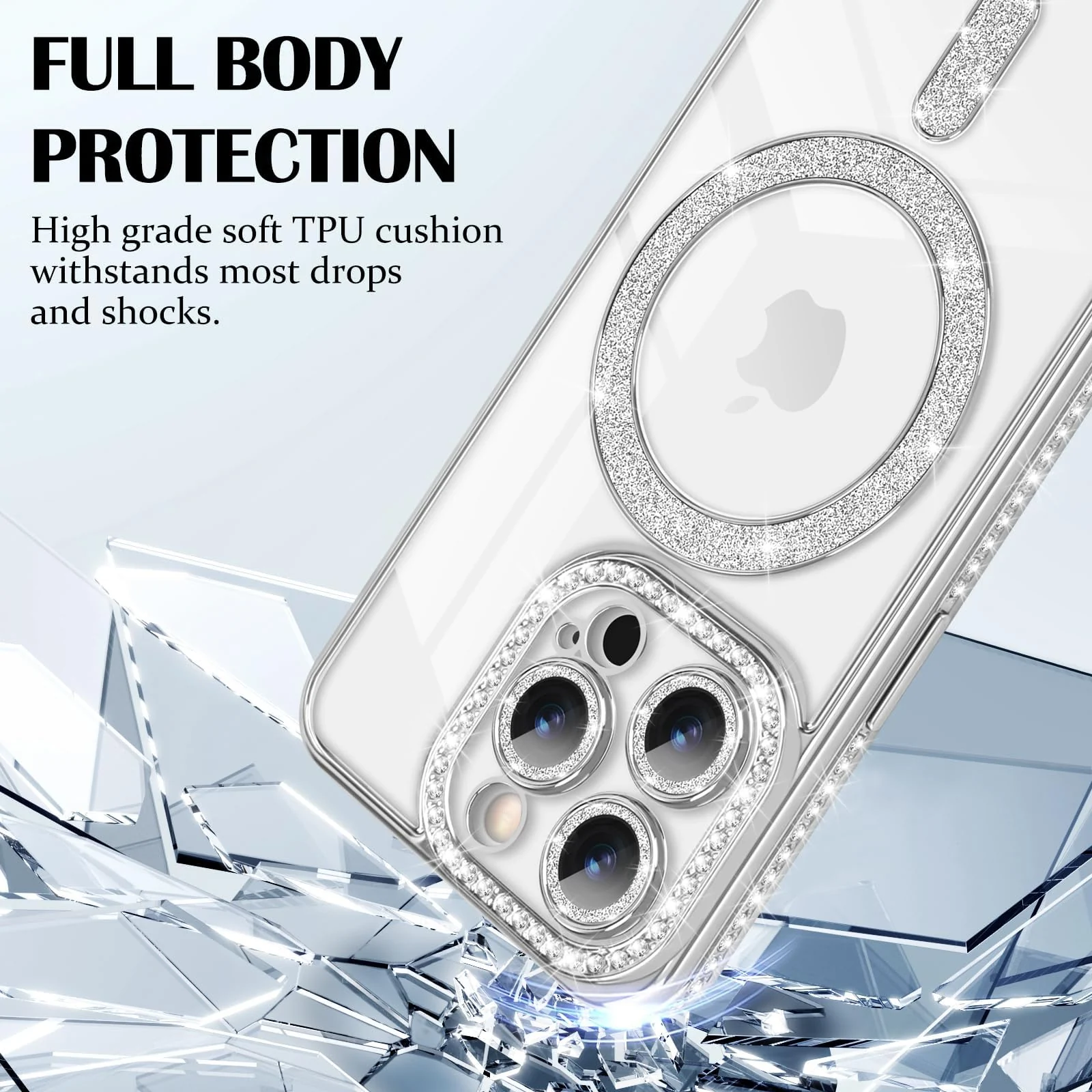 DL3 Mobilak MagSafe-Compatible Magnetic Case for iPhone 14 Pro Max with Camera Protection and Magnetic Car-Mount Support - Silver