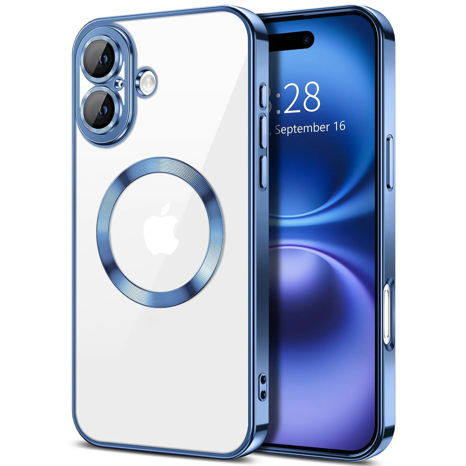 DL3 Mobilak Plated-Edge TPU Protective Case with Camera Protection for iPhone 16 Plus - Metallic Blue