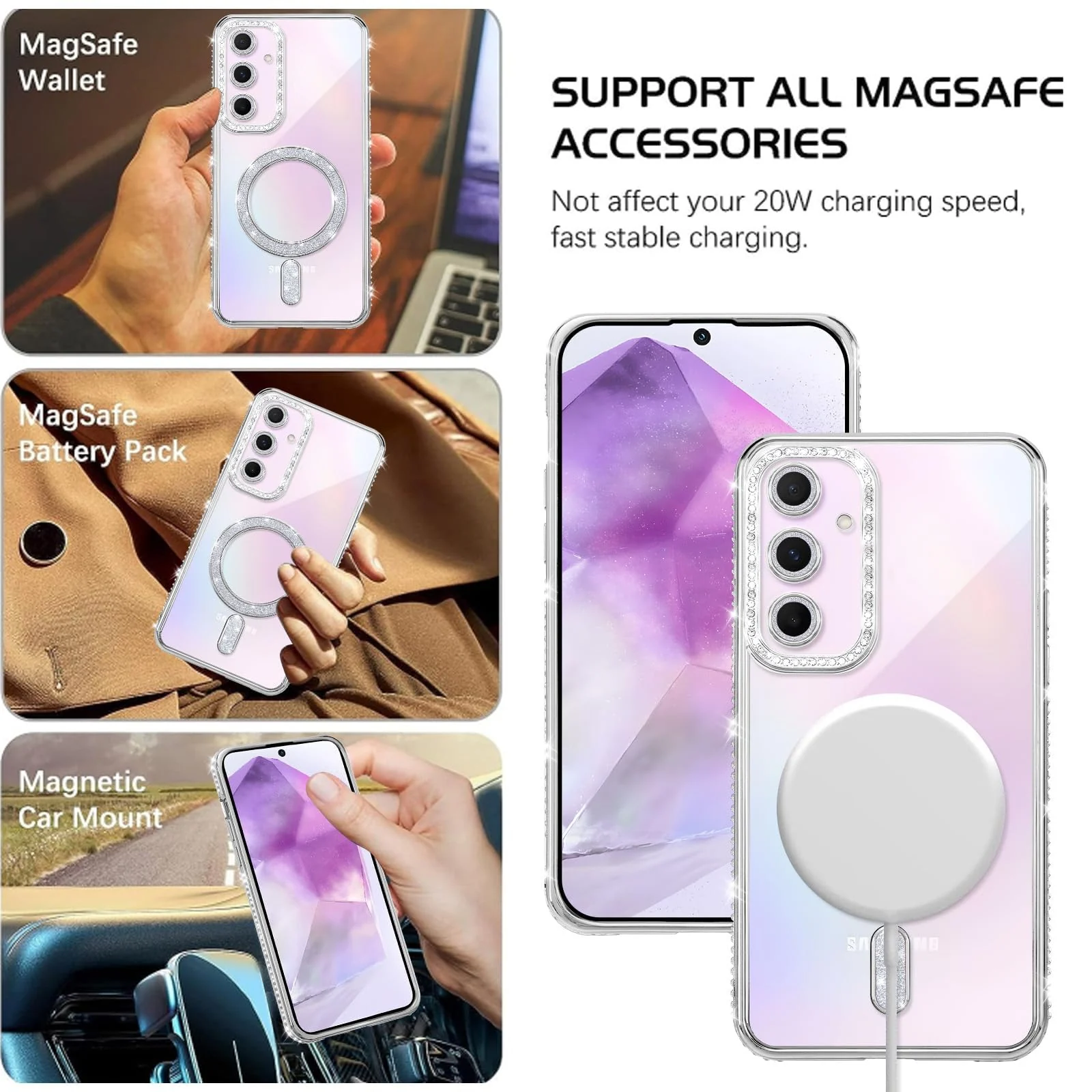 DL3 Mobilak MagSafe-Compatible Magnetic Case for Samsung Galaxy A17 with Camera Protection and Magnetic Car-Mount Support - Silver