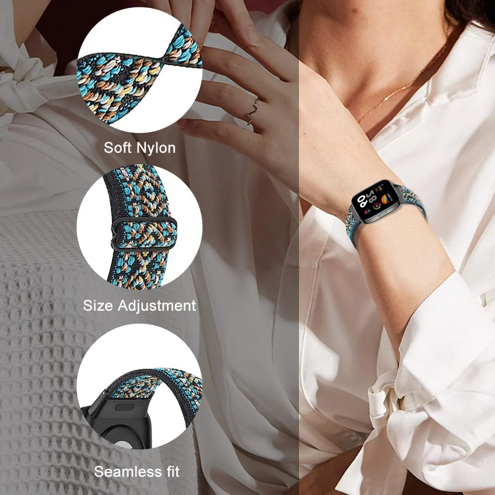 DL3 Mobilak Elastic Straps Compatible with Xiaomi Redmi Watch 3 (Not for Redmi Watch 3 Lite/Active) Men Women, Adjustable Stretchy Bracelets Sport Nylon Replacement Bracelet - Embroidery Blue