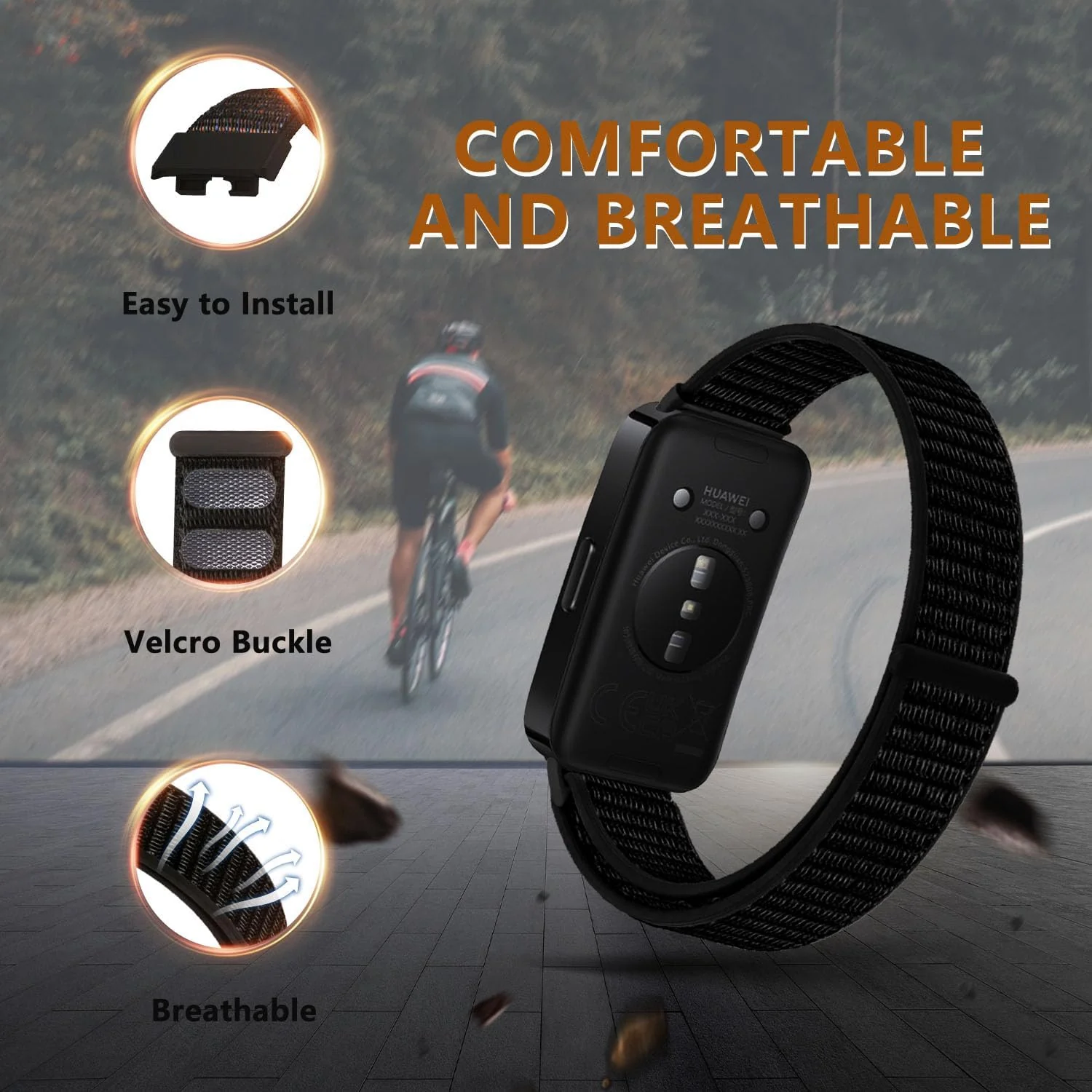 DL3 Mobilak Nylon Strap for Huawei Band 9 | Huawei Band 8 Watch Band, Men and Women Breathable Elastic Bracelet, Adjustable Straps Replacement Band Sport Watchband - Official Black