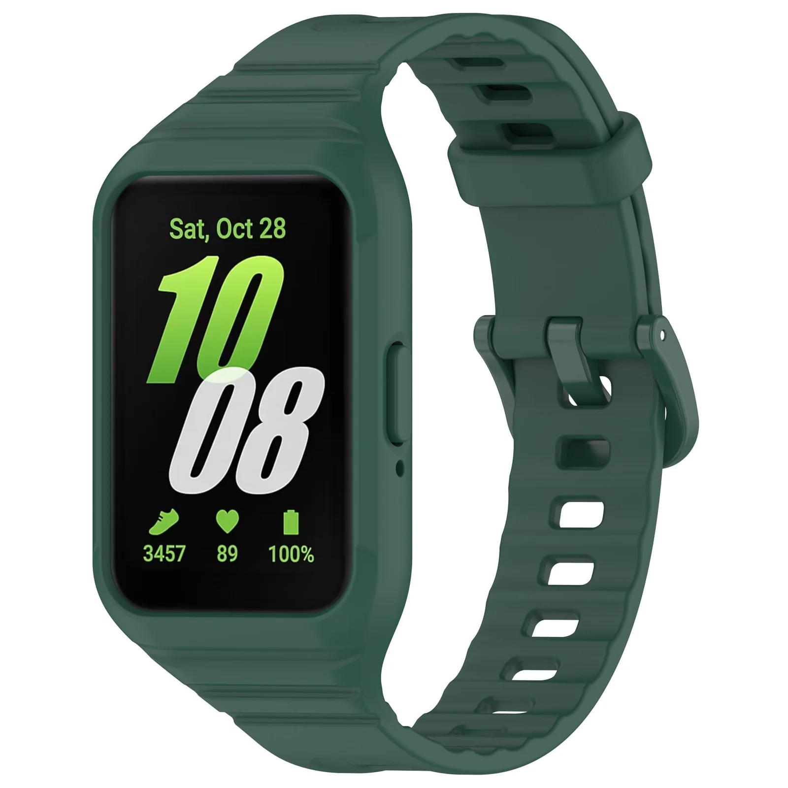DL3 Mobilak Strap Compatible with Samsung Galaxy Fit 3 SM-R390, Silicone Sport Band Replacement Watchband with Bumper Case for Samsung Galaxy Fit 3, Adjustable Wristband - Dark Green