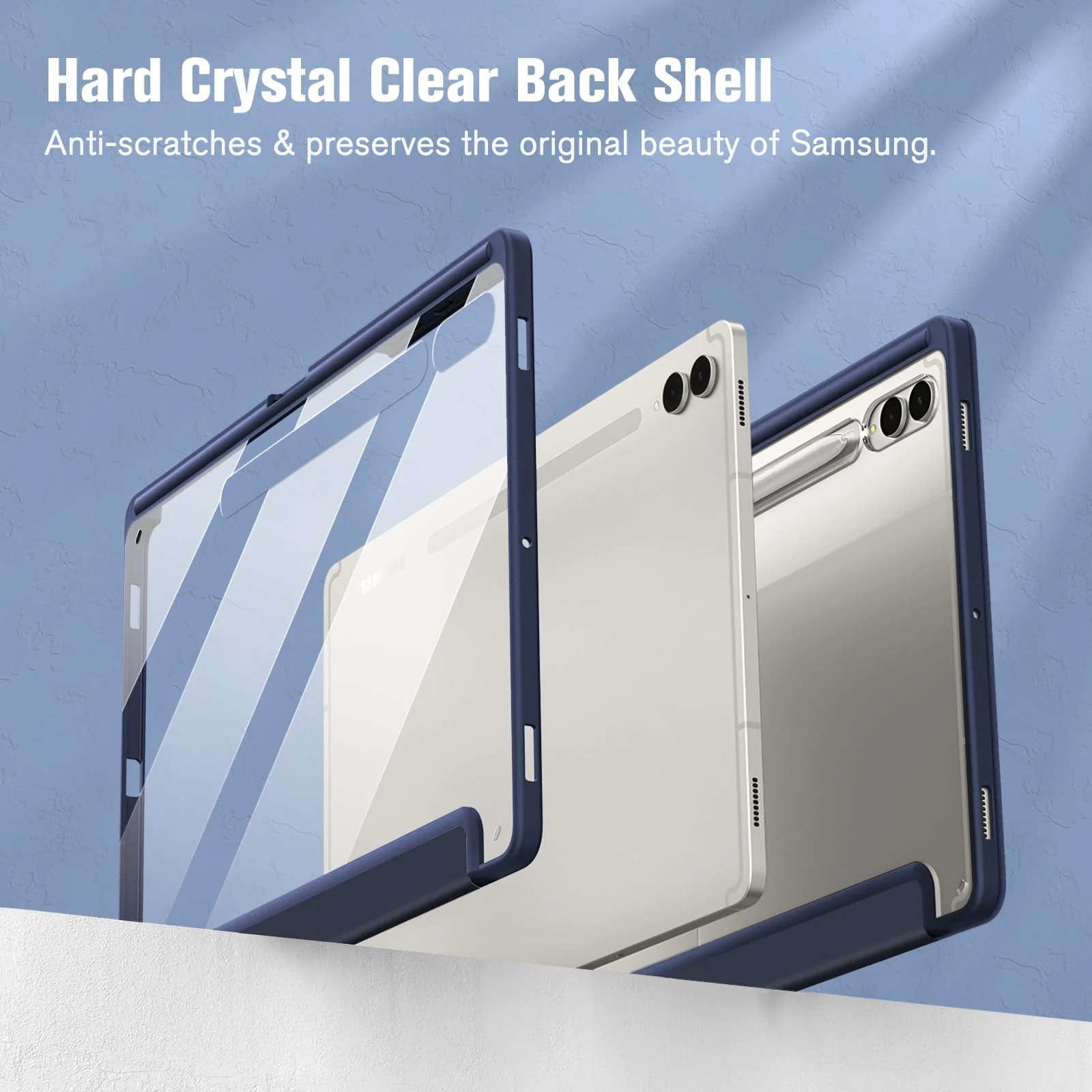 DL3 Mobilak Hybrid Slim Case for Samsung Galaxy Tab S8/Tab S7 11 Inch (Model SM-X700/X706/T870/T875/T878) with S Pen Holder, Cover with Clear Transparent Back Shell, Auto Wake/Sleep - Dark Blue