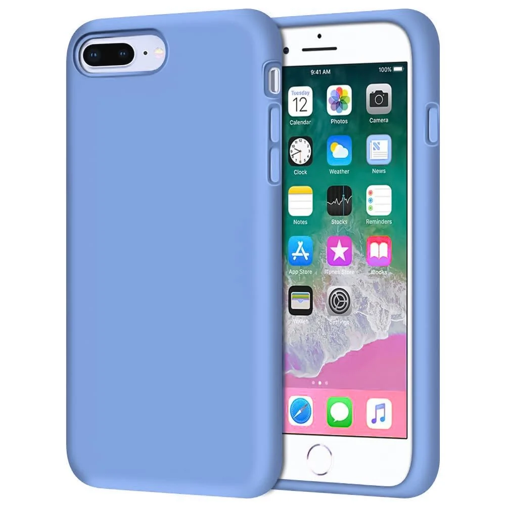 DL3 Mobilak Liquid Silicone Protective Case for iPhone 7 Plus / iPhone 8 Plus with Camera Protection and Microfiber Lining - A Light Blue