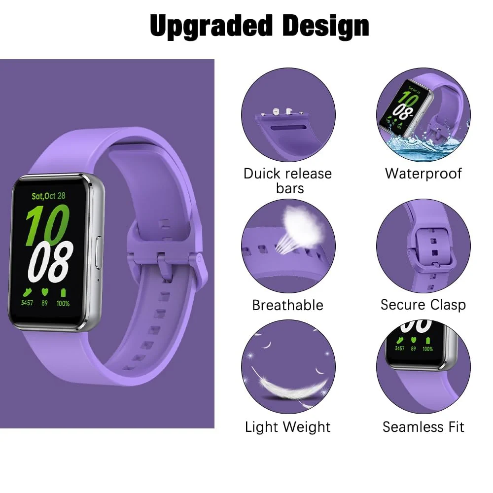 DL3 MOBILAK Silicone Bracelet for Samsung Galaxy Fit 3 Strap, Soft Silicone Sport Replacement Strap For Women/Men, Adjustable Waterproof Sports Band - Light Purple