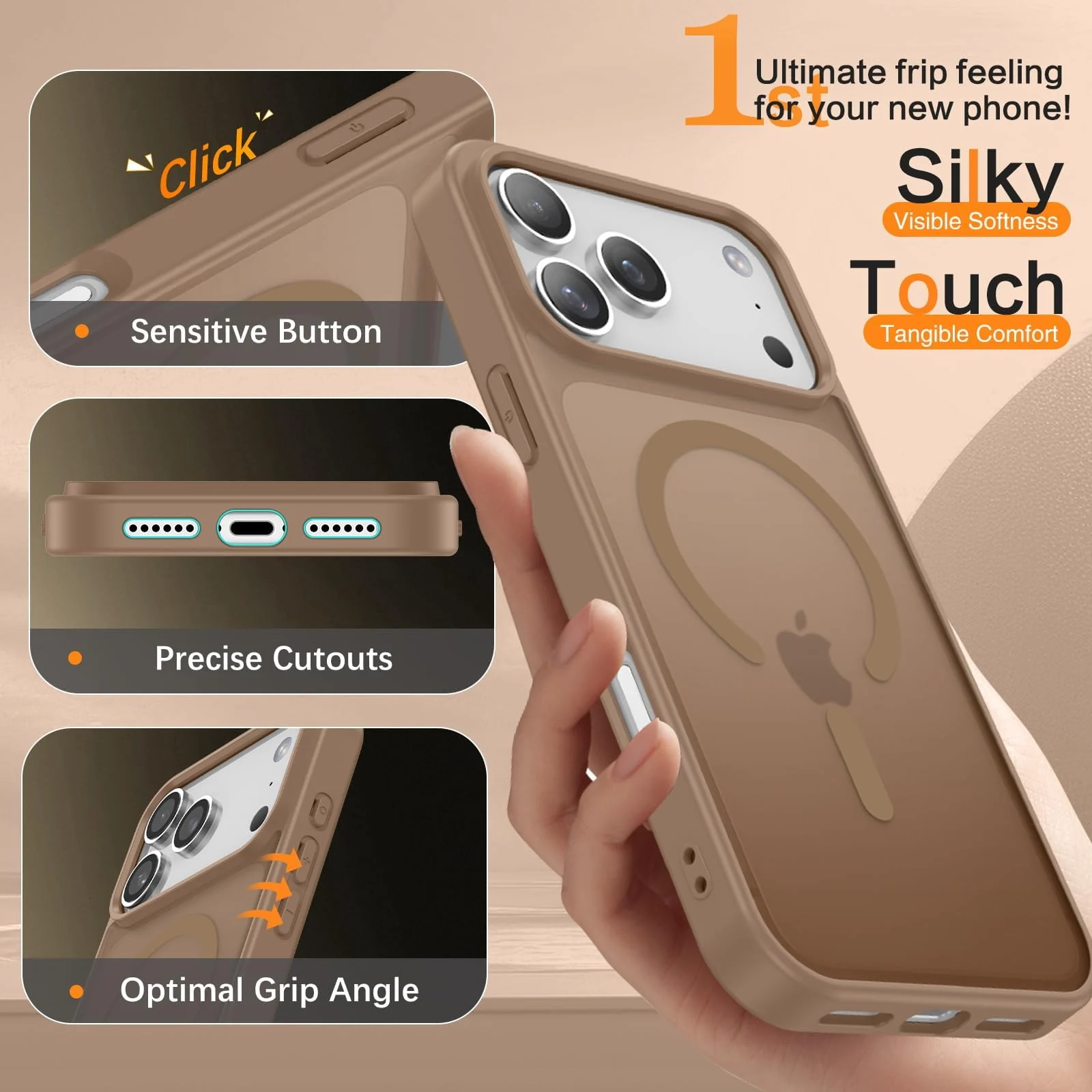 DL3 Mobilak For iPhone 17 Pro Max Case [Compatible with MagSafe], Full Camera Protection, Built-in Magnetic Ring, Shockproof, Scratch-Resistant, Translucent Matte Mobile Cover - Desert Titanium