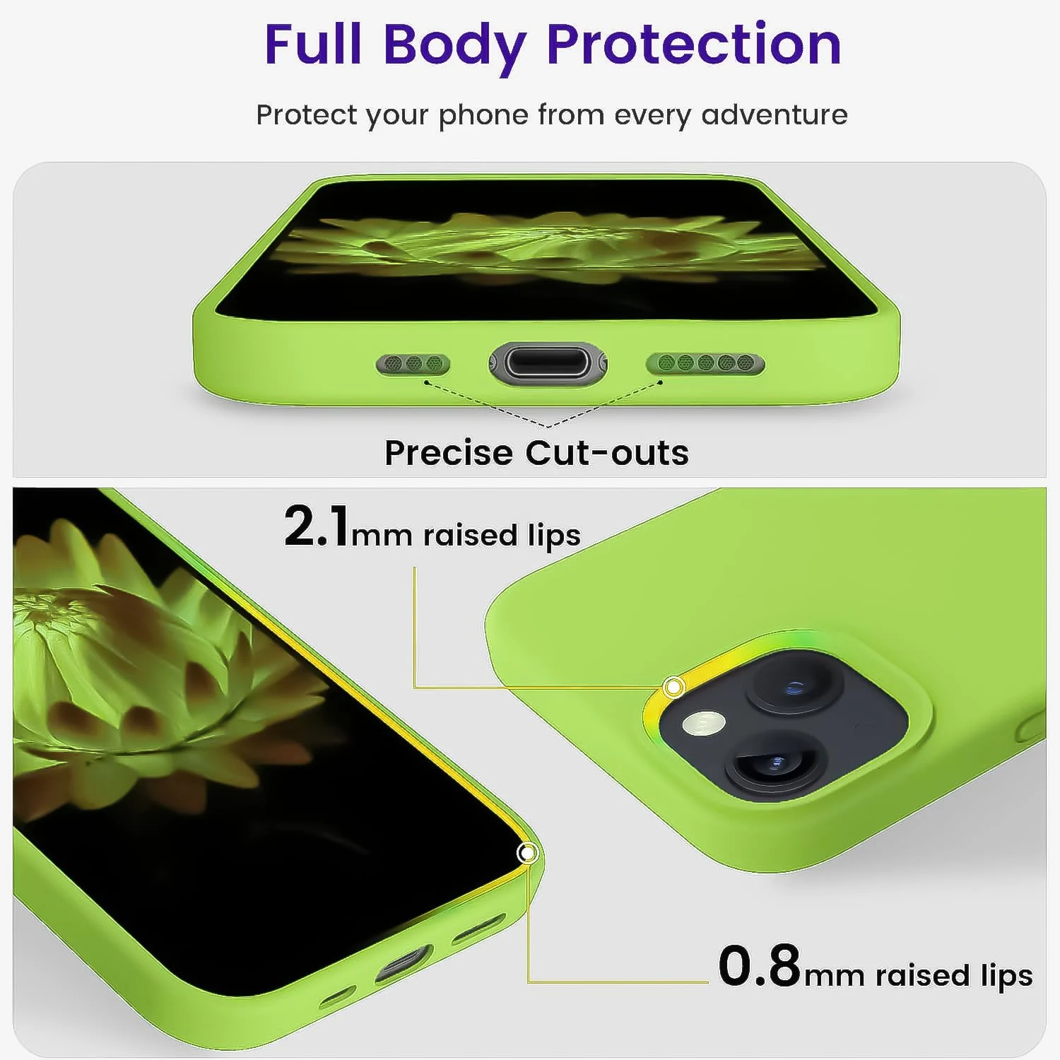 DL3 Mobilak Liquid Silicone Protective Case for iPhone 13 / iPhone 14 with Camera Protection and Microfiber Lining - Lemon