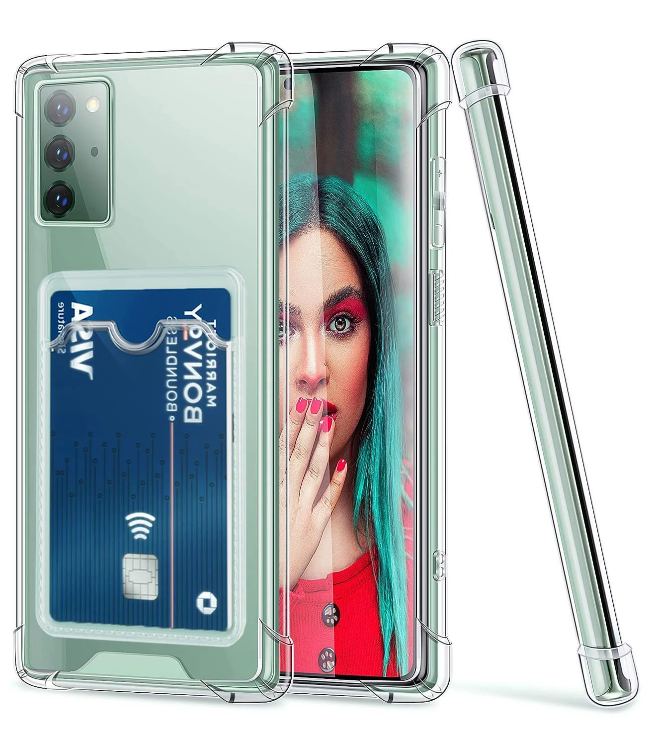 DL3 Mobilak Clear TPU Wallet Case with Card Slot and Camera Protection for Samsung Galaxy Note 20 5G - Transparent