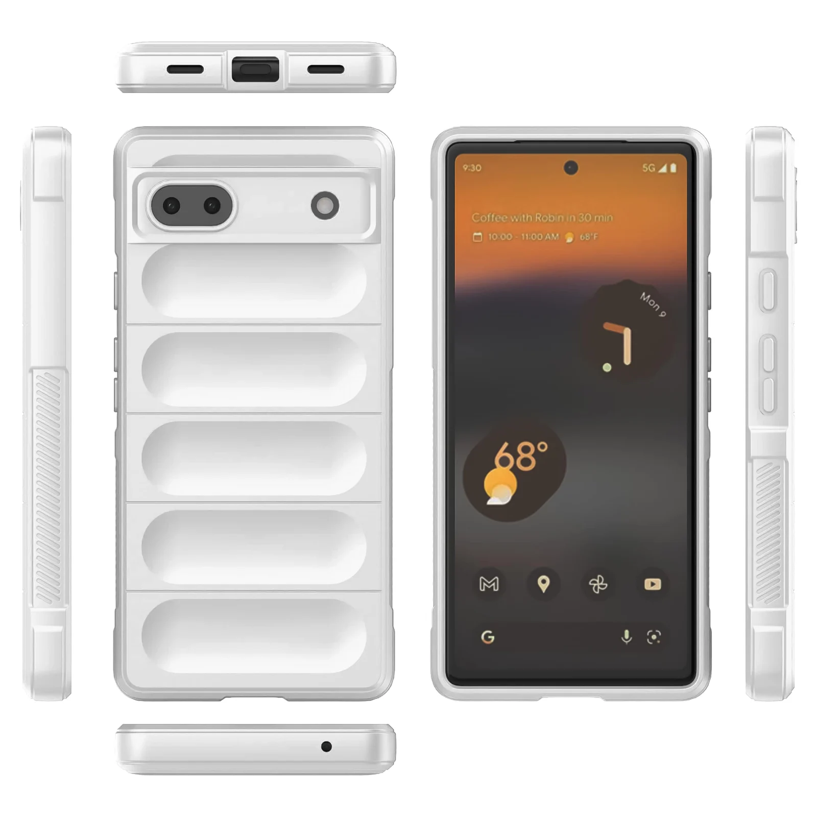 DL3 Mobilak Silicone Case for Google Pixel 6A Heavy Duty Protective [Slim Fit] Shockproof Soft Flexible Protective Design Shock-Absorption TPU Cover With Camera Protection - White