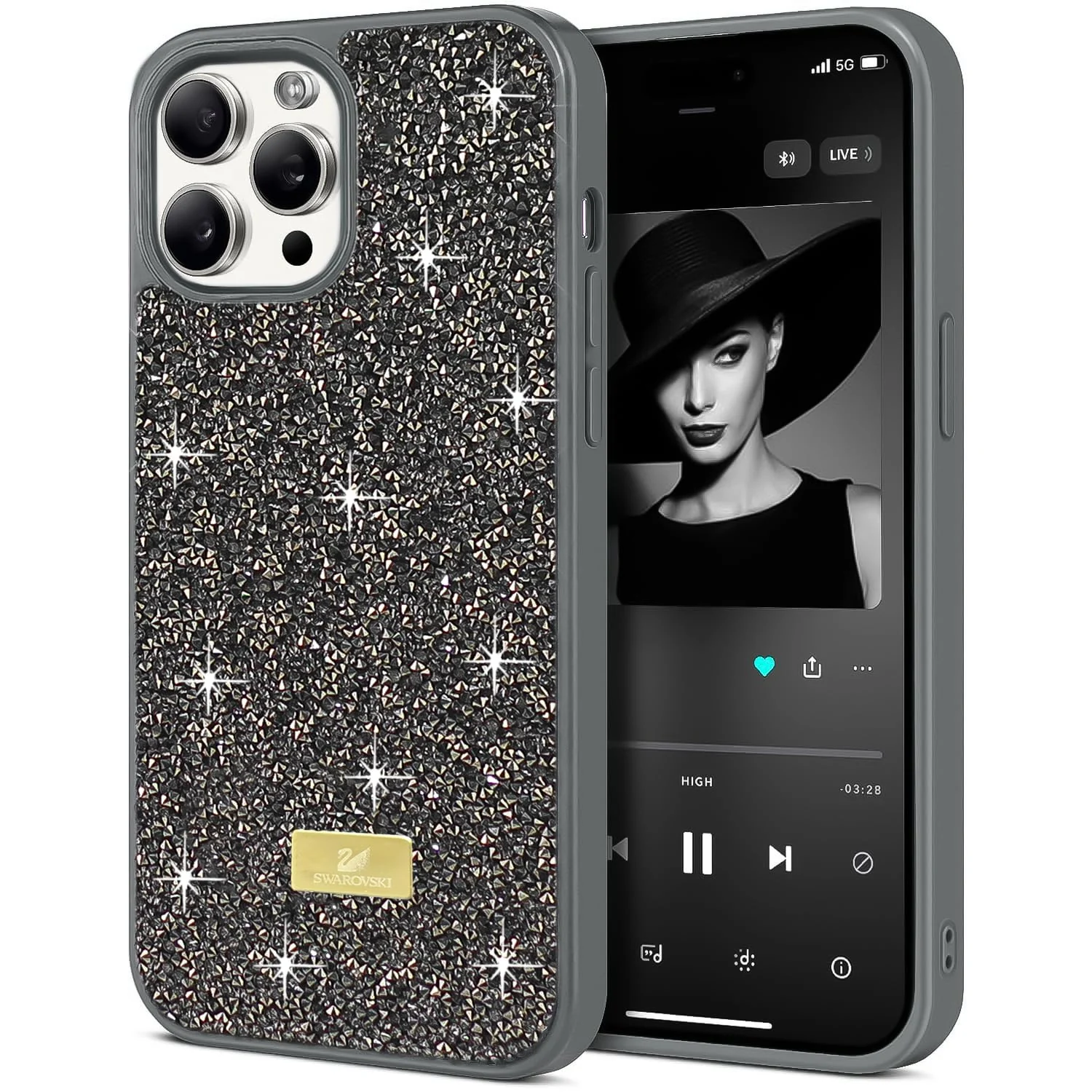 Case For iPhone 14 Pro Case Glitter, Sparkle Diamond Crystal Bling Case with Bling, Ultra Thin Lightweight Full Body Shockproof Anti-Scratch Protective Cover - Black