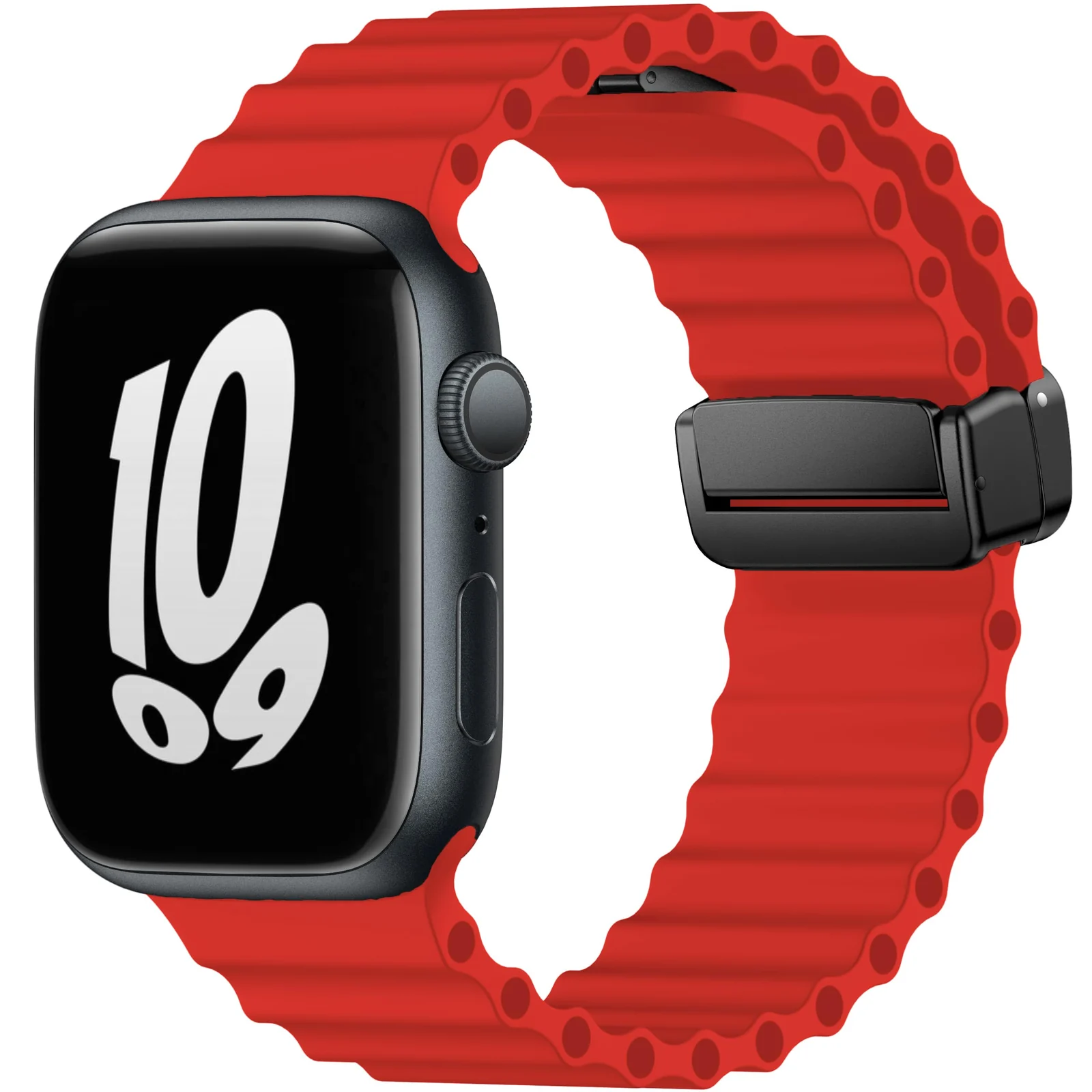 DL3 Mobilak Strap Ocean For Apple Watch Ultra Bands 49mm 45mm 44mm 42mm, Soft Silicone Magnetic Buckle Sport Replacement Strap for iWatch Ultra 2 Ultra SE Series 9 8 7 6 5 4 3 2 1 - Red