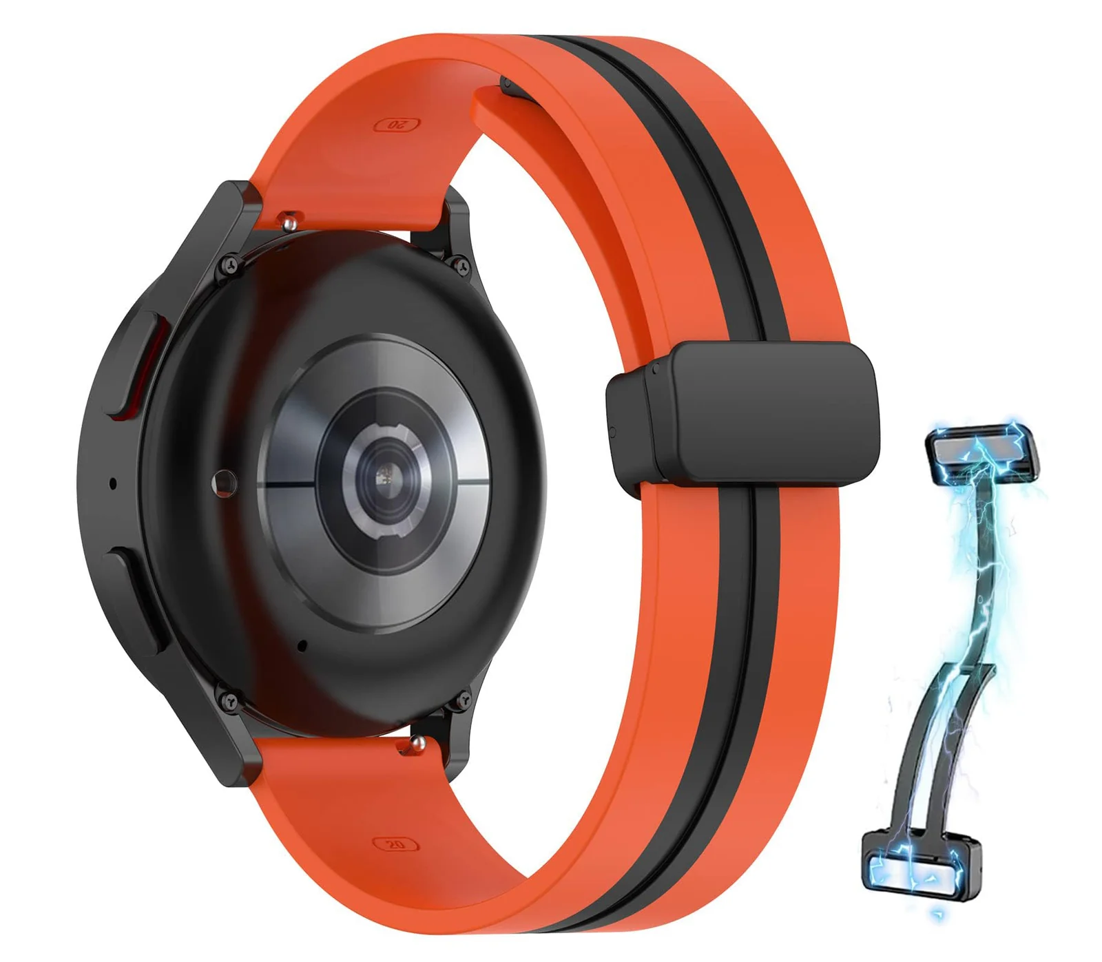 DL3 Mobilak Strap Silicone Magnetic Buckle 20MM For Samsung Gear Sport/Watch 6/5/4/5 Pro 45mm/S2 classic/active 2 40mm 44mm/Amazfit GTS 2/2e/GTS 3/3 Pro/GTS 4/GTS 2 Mini/3 Mini/4 Mini/Bip 3/Bip 3 Pro - A.Orange Black