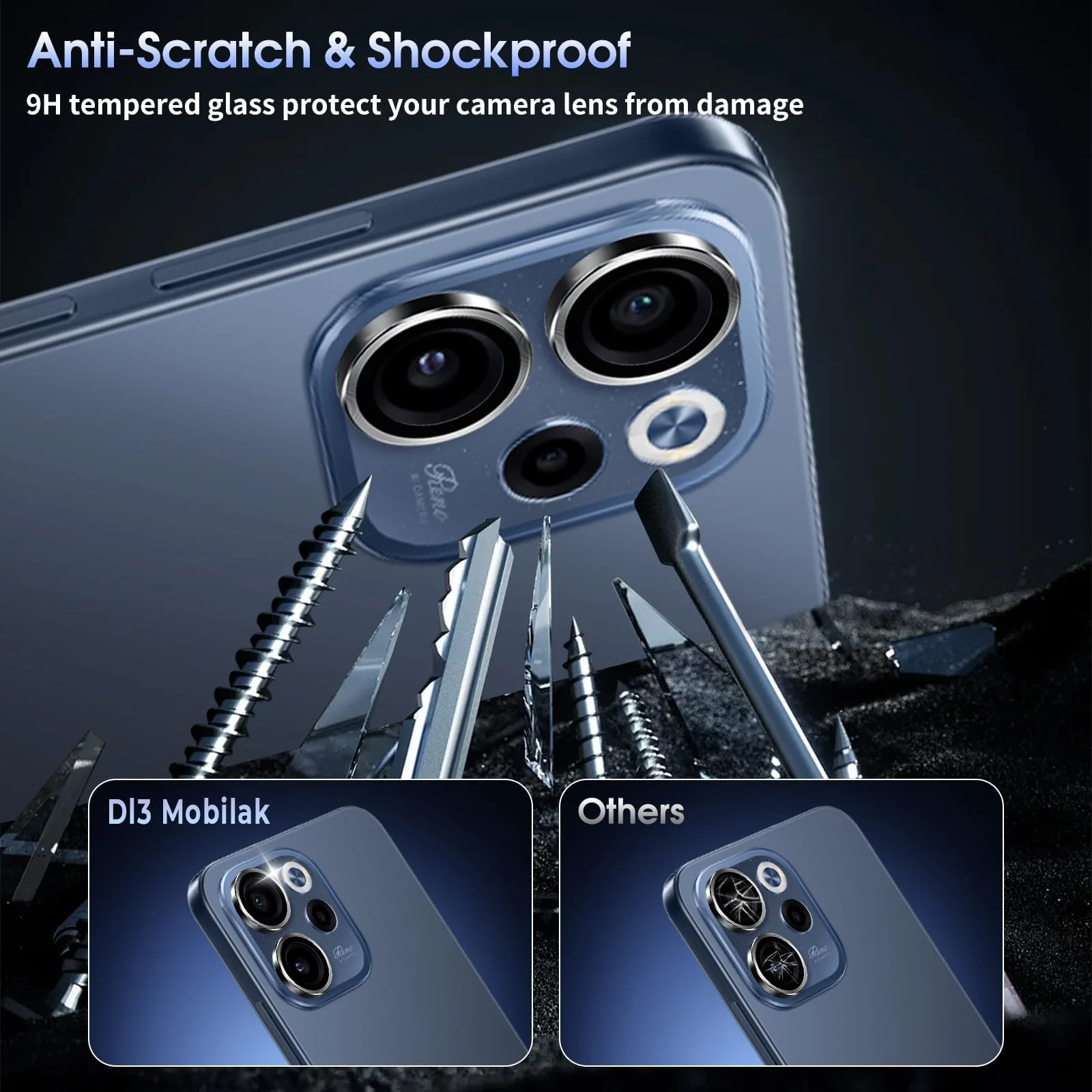 DL3 Mobilak Camera Lens Protector for OPPO Reno 15F / OPPO Reno15 FS Accessories, 9H Tempered Glass Metal Individual Ring Camera Cover Screen Protector, Case Friendly, Anti Scratch - Black