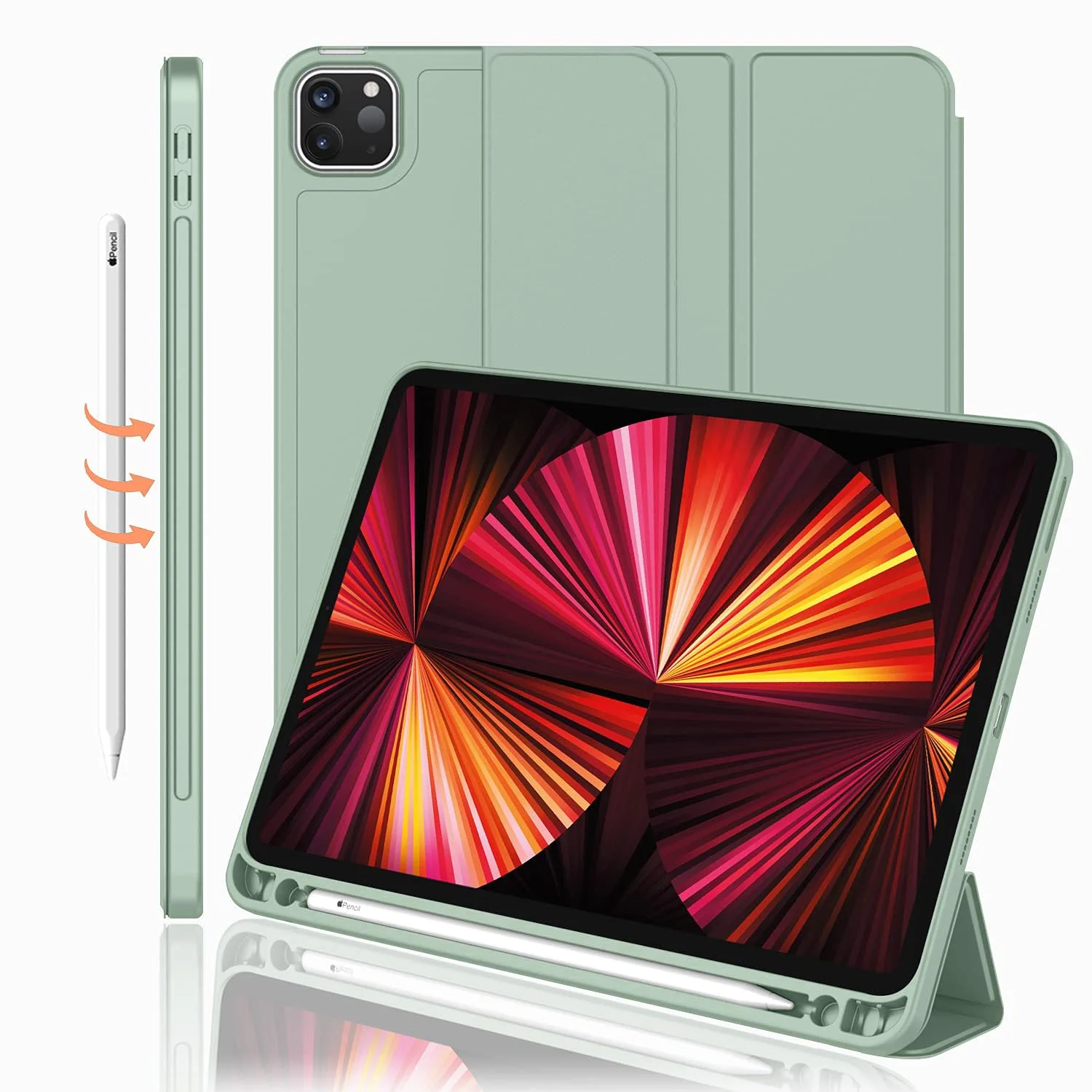 DL3 Mobilak New iPad Pro 12.9 Inch Case 2022/2021/2020(6th/5th/4th Gen) with Pencil Holder, Smart iPad Case [Support Touch ID and Auto Wake/Sleep] with Auto 2nd Gen Pencil Charging - Mint Green