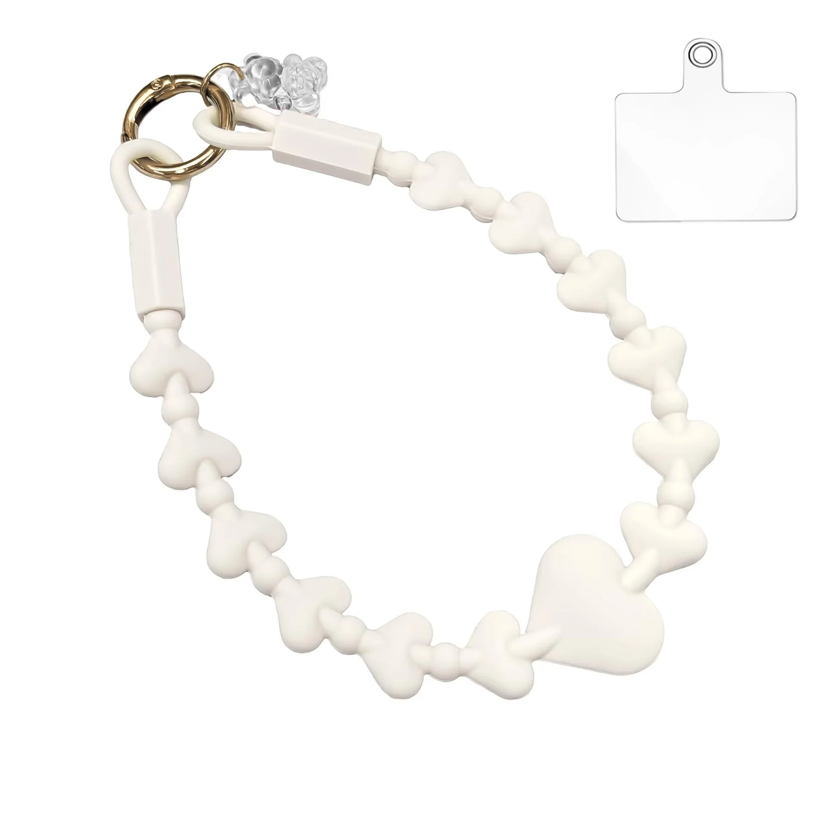 DL3 Mobilak Silicone Crystal Lanyard, 30cm Phone Wrist Strap Lanyard Keychain Office Wrist Strap with Clasp and Bear for Women Phone ID Card, Keys Strap - A-Off-White