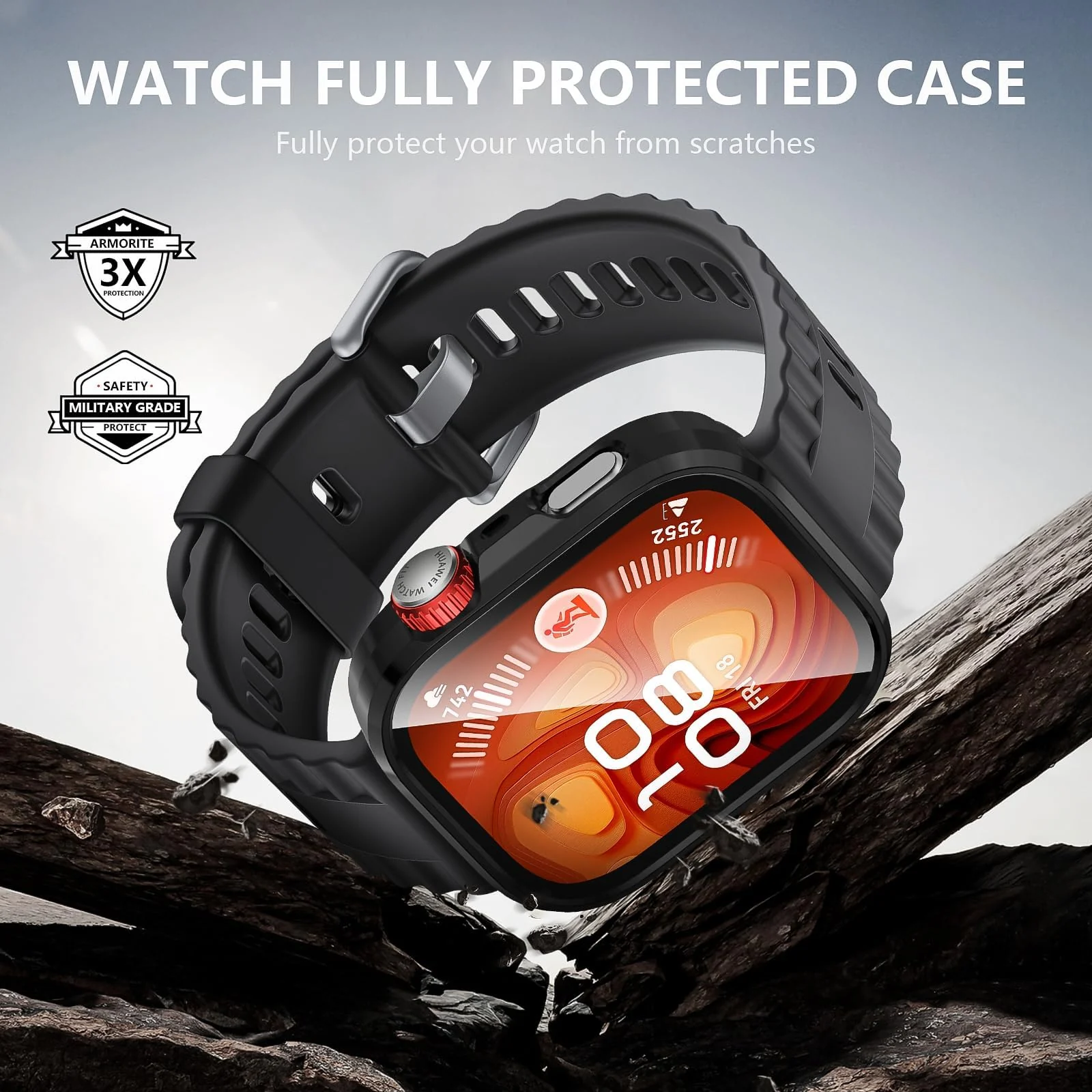 DL3 Mobilak Case Compatible with Huawei Watch Fit 4 Pro, Full Coverage Slim Hard Case Protective Bumper Built-in Tempered Glass Screen Protector Shell for Huawei Watch Fit 4 Pro - Black