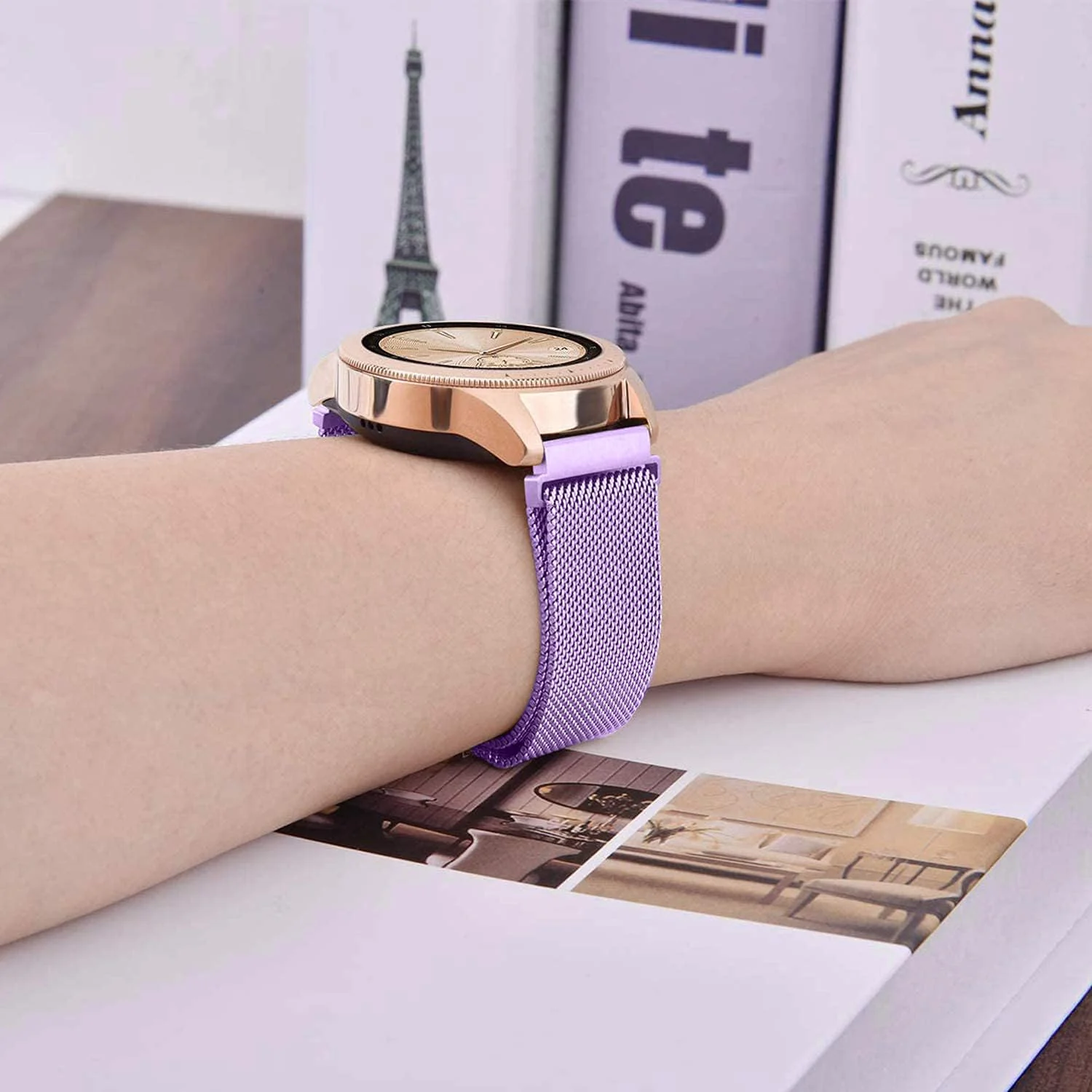 DL3 Mobilak Band stainless steel Magnetic 20MM Strap For Samsung Gear Sport/Watch 7/6/5/4/5 Pro 45mm/S2 classic/active 2 40mm 44mm/Amazfi GTS 2/2e/GTS 3/3 Pro/GTS 4/GTS 2 Mini/3 Mini/4 Mini/Bip 3 Pro - Light Purple