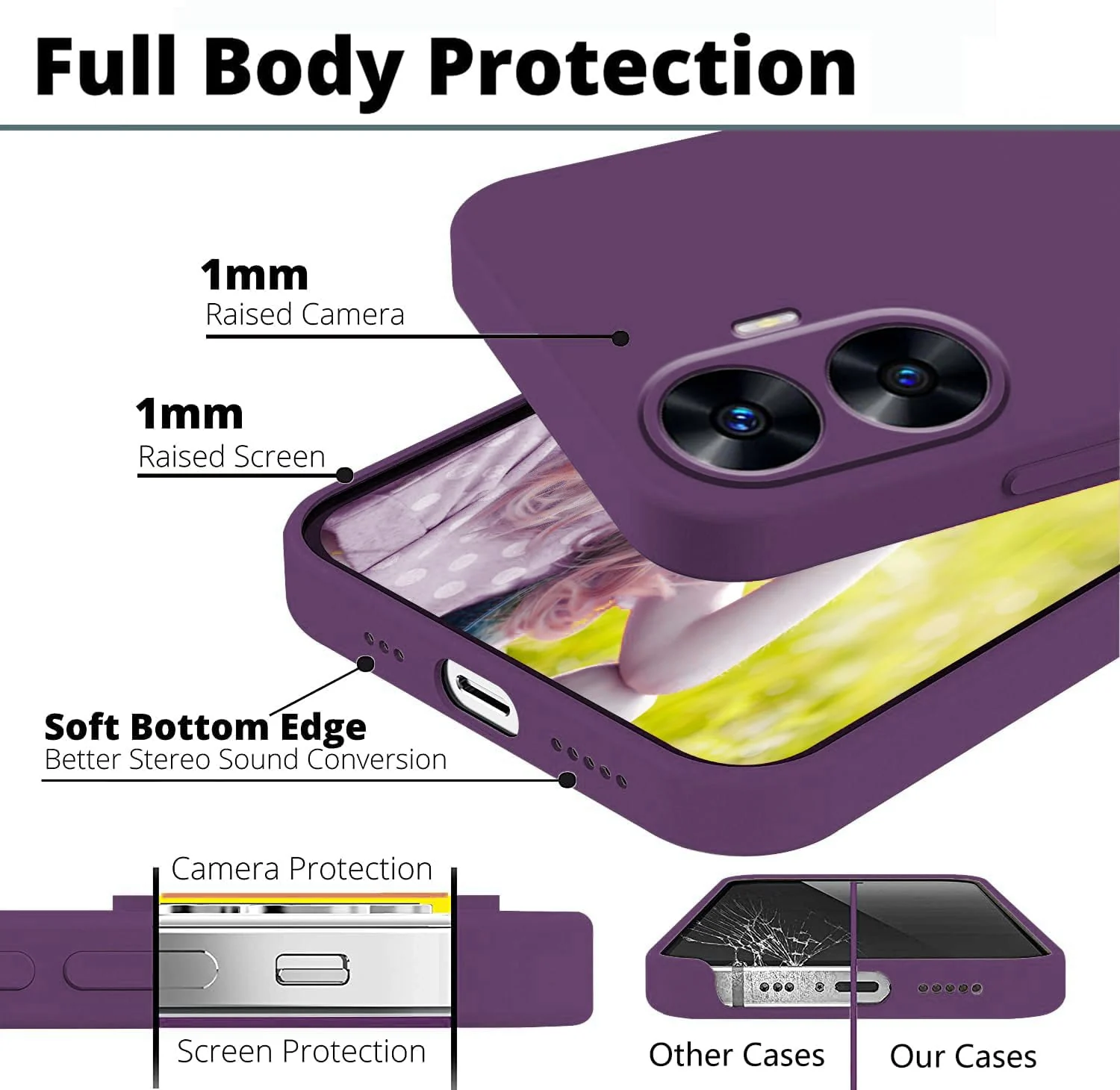 DL3 Mobilak Soft Silicone Protective Case for realme C55 / realme Narzo N55 with Microfiber Lining and Shockproof Design - Violet