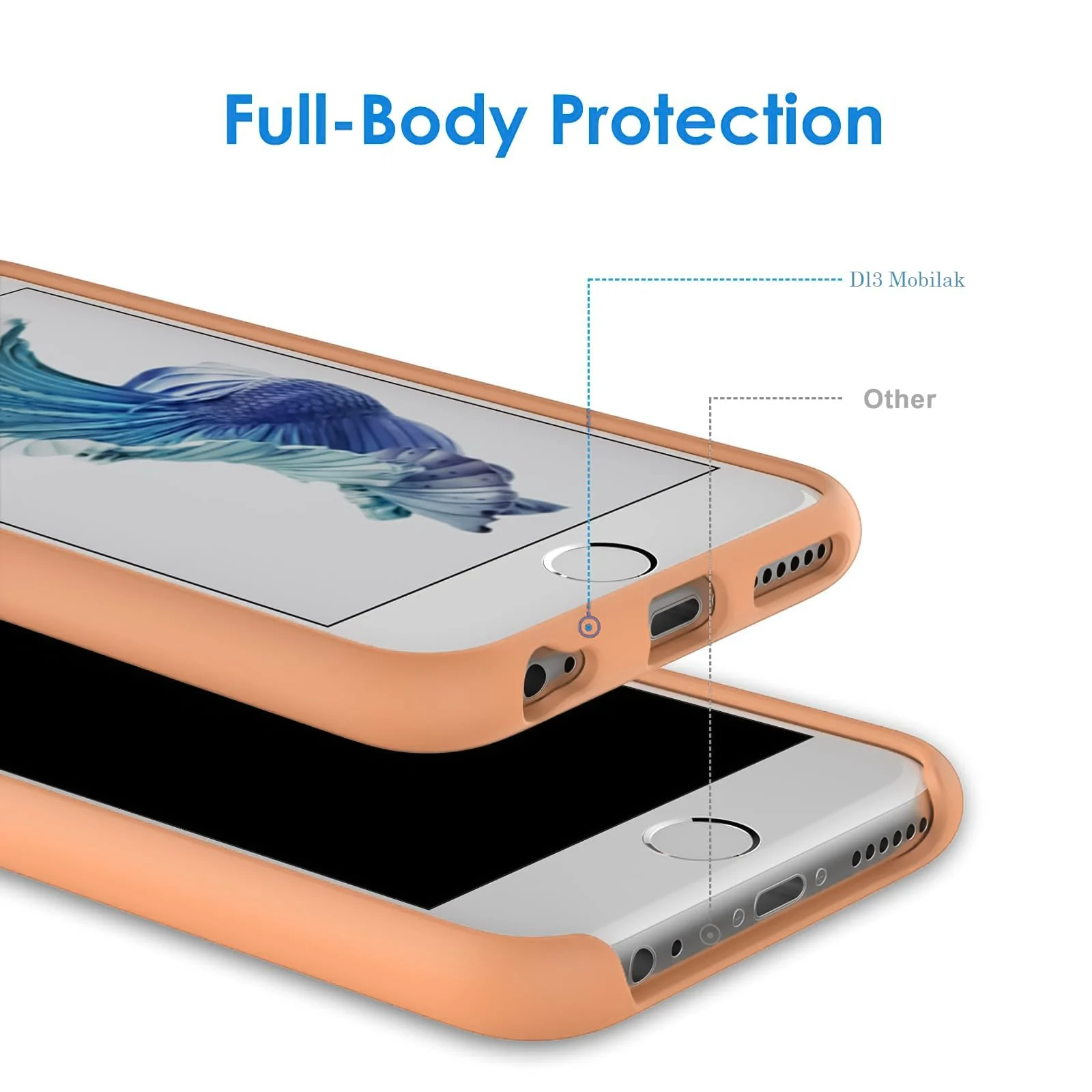 DL3 Mobilak Liquid Silicone Case for iPhone 6 / 6S, Shock-absorbing protection, Scratch-resistant surface, Soft microfiber lining - Orange
