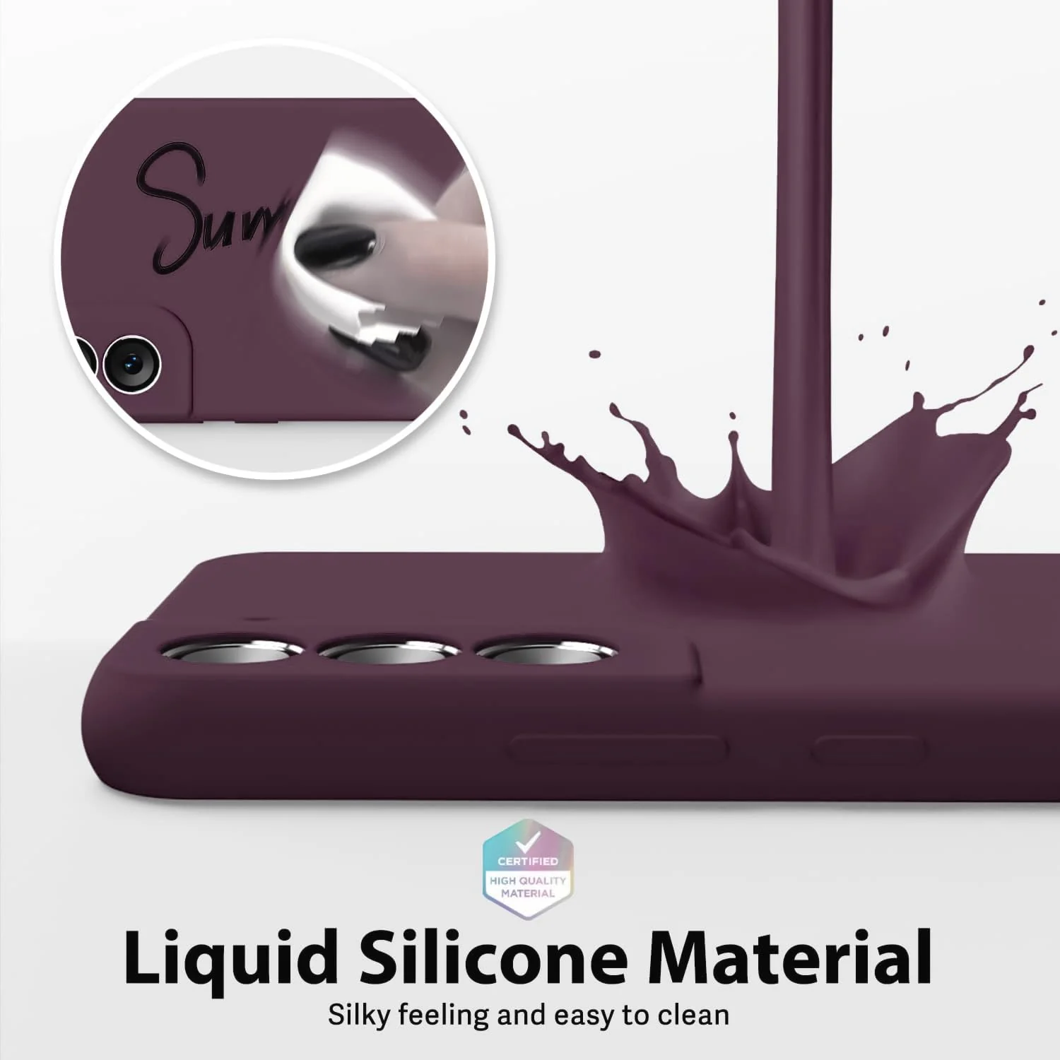 DL3 Mobilak Liquid Silicone Protective Case with Soft Microfiber Lining with Full Camera Protection for Samsung Galaxy S22 5G - Wine Red