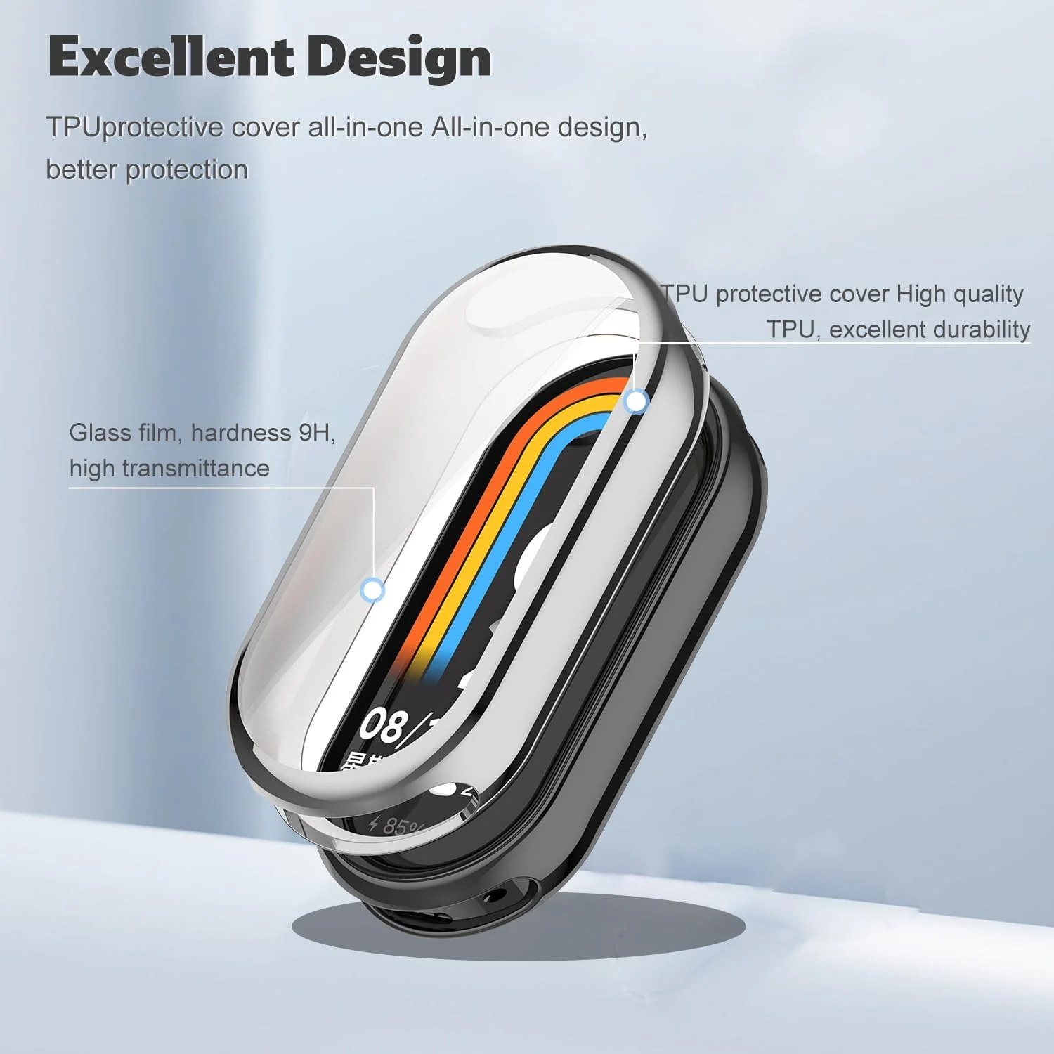 DL3 Mobilak Case Cover for Xiaomi Mi Band 10/9 / 8, Soft HD TPU Clear Film Case, Lightweight cover, Anti-Scratch and Anti-Fall for Protective Shell For Xiaomi Smart Band 10/9/8 - Silver