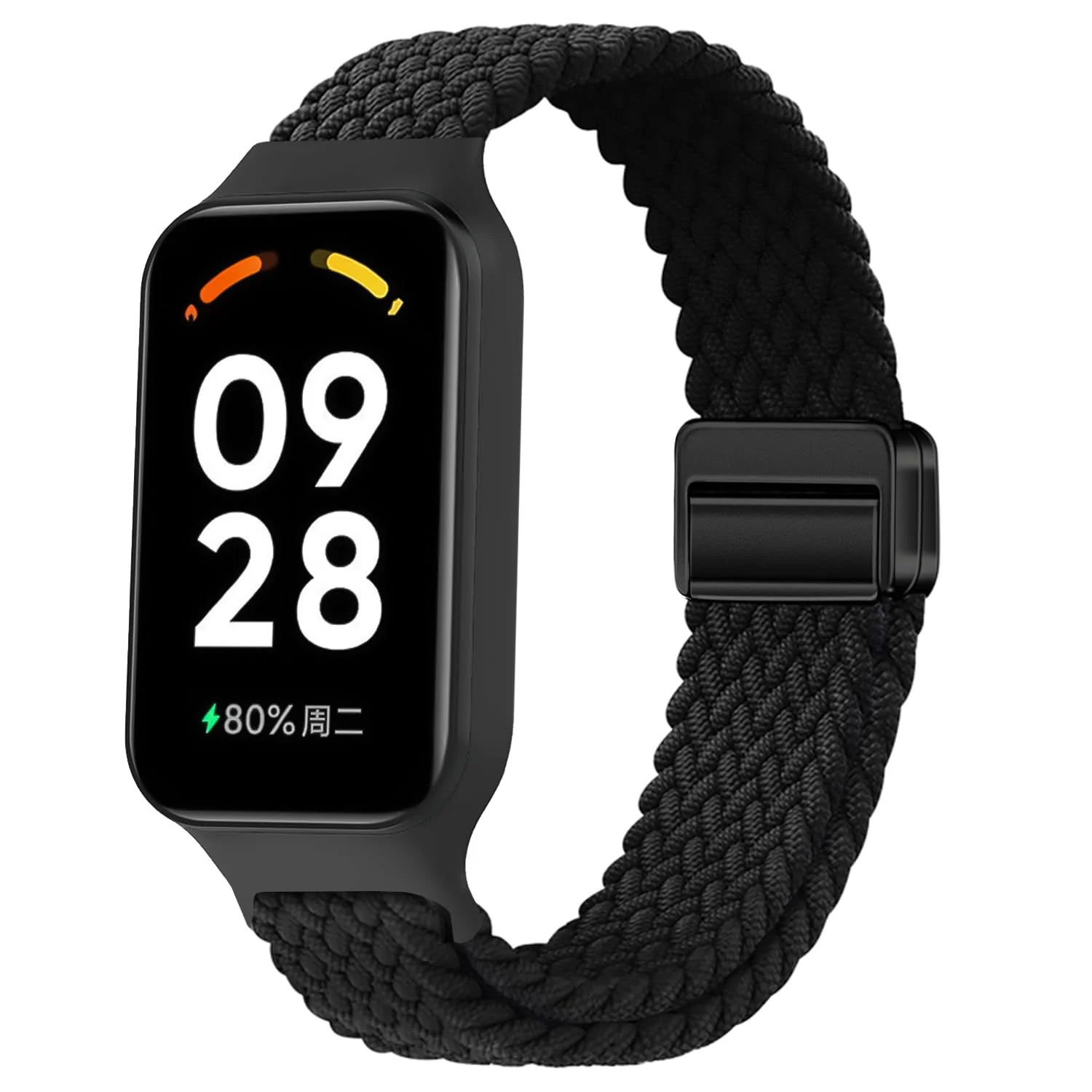 DL3 Mobilak Nylon Braided Band Compatible with Redmi Smart Band 2 / Xiaomi Smart Band 8 Active, Magnetic Elastic Strap Soft Breathable Adjustable Wristband for Men Women - Black